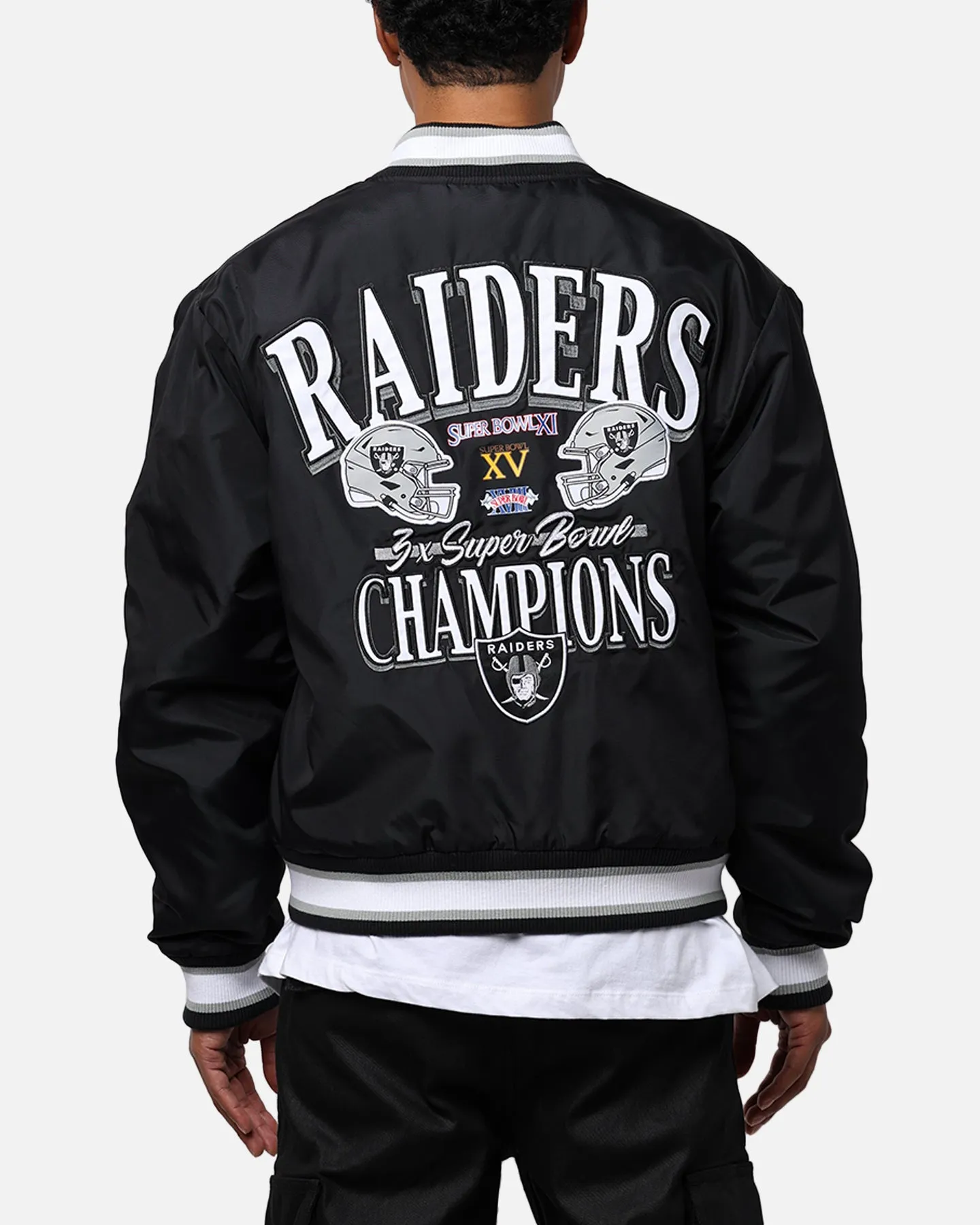 Majestic Athletic Las Vegas Raiders Moto Jacket Faded Black Laser Cut Perforations