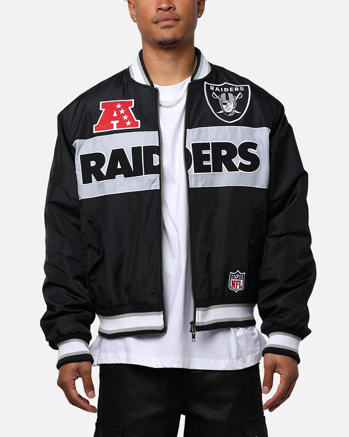 Majestic Athletic Las Vegas Raiders Moto Jacket Faded Black Weightless Construction