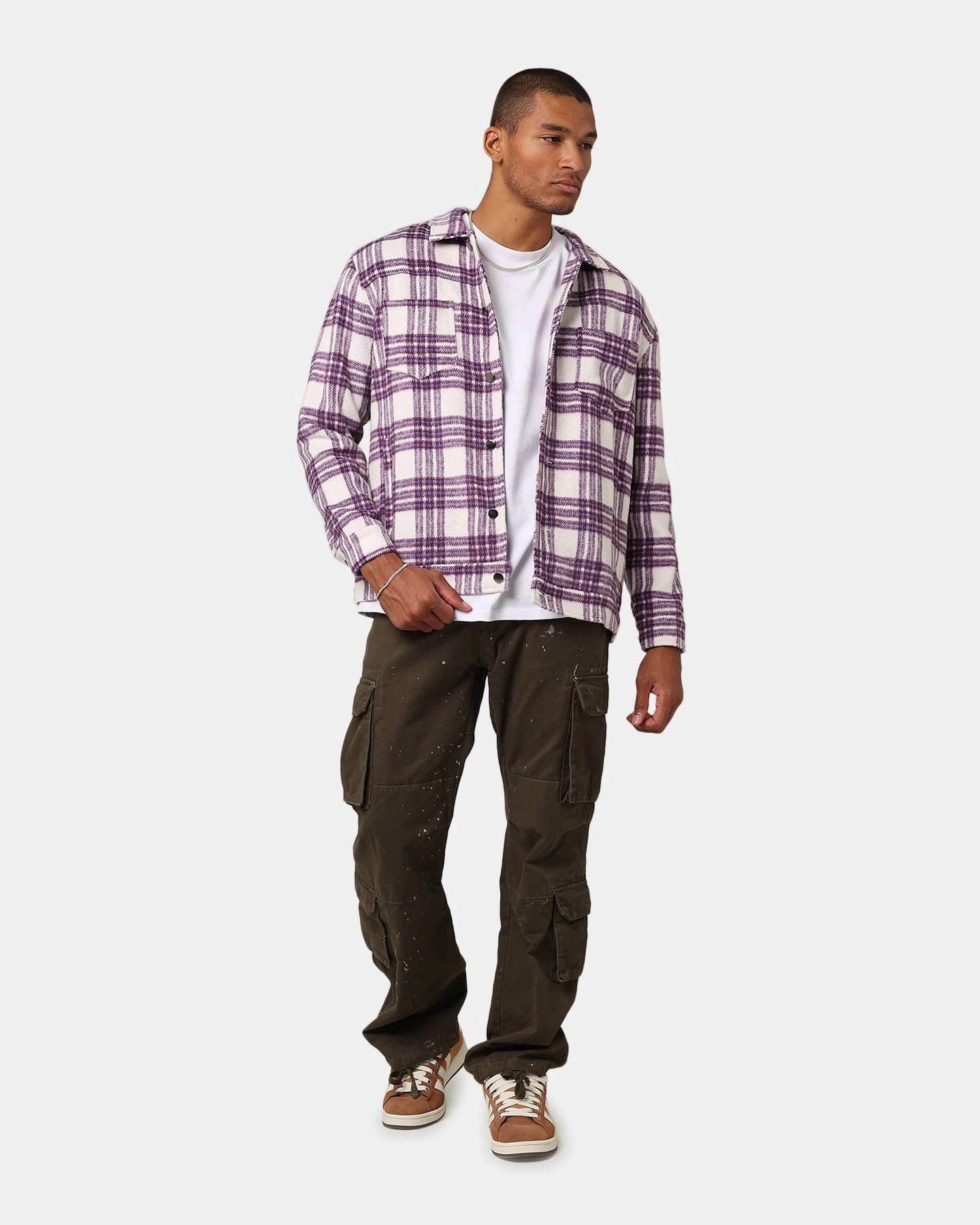 XXIII Darby Plaid Shacket Purple/White Beret Ventilated Back