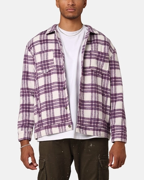 XXIII Darby Plaid Shacket Purple/White Notice