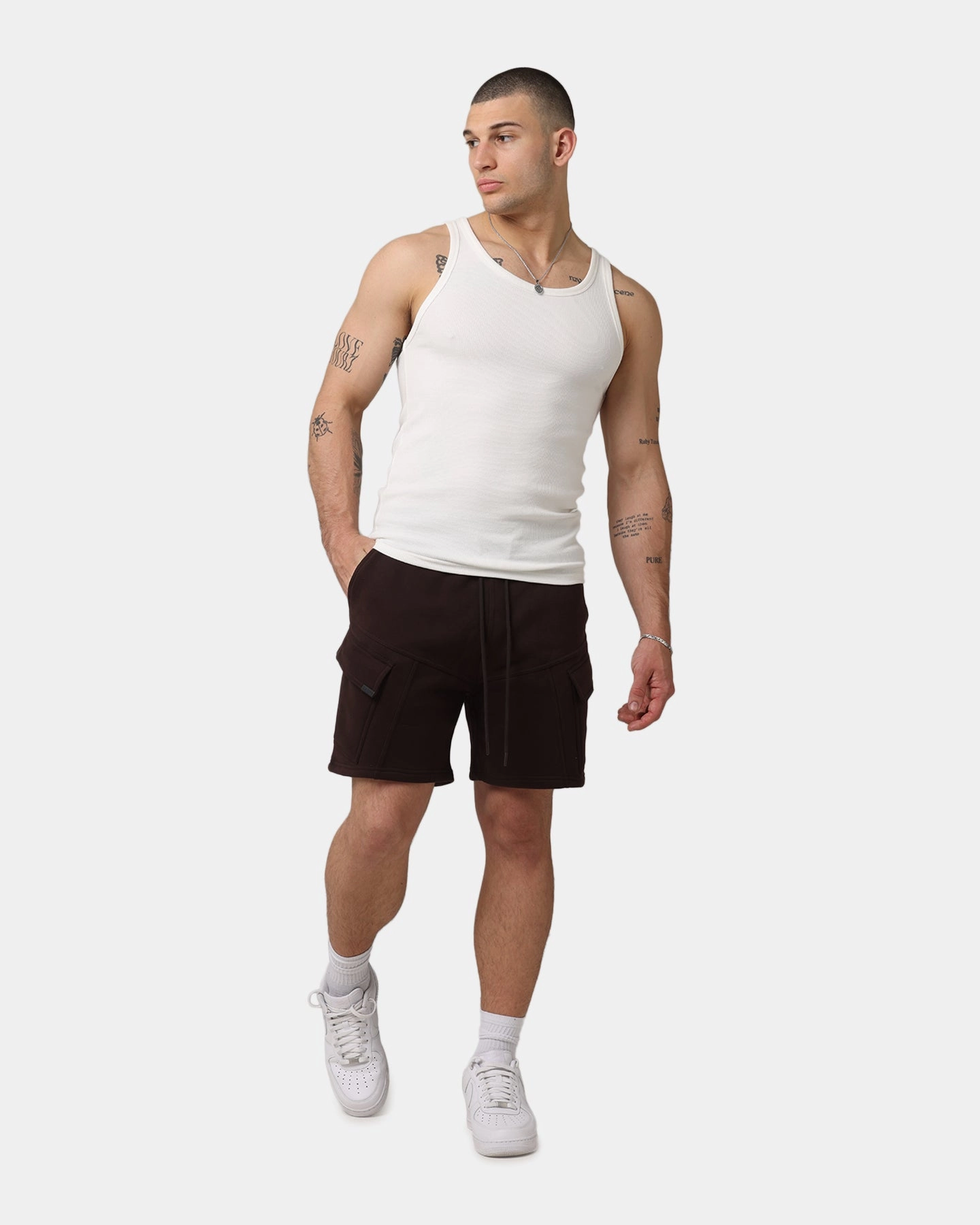 Summer Fun Saint Morta Worldwide Sweat Cargo Shorts Dark Brown