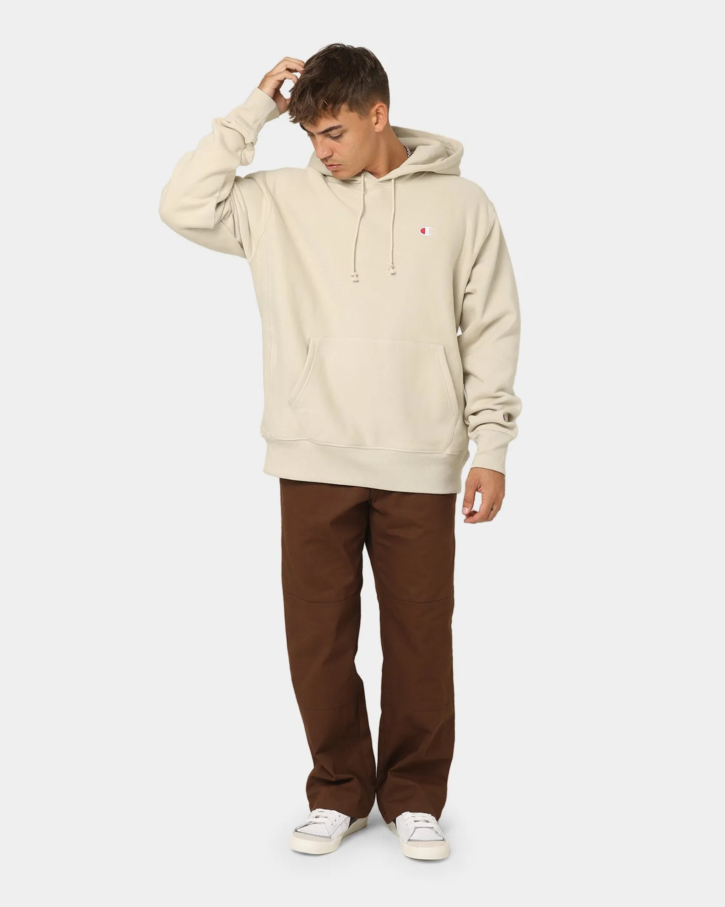 Task Champion Reverse Weave Small C Hoodie Pebblestone