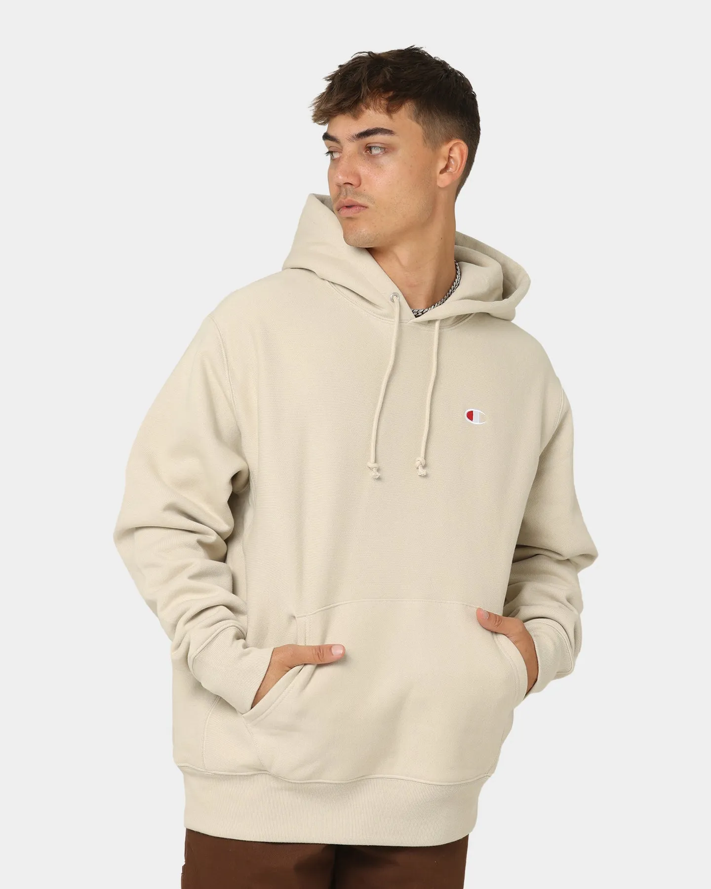 Champion Reverse Weave Small C Hoodie Pebblestone Flexible Mobility