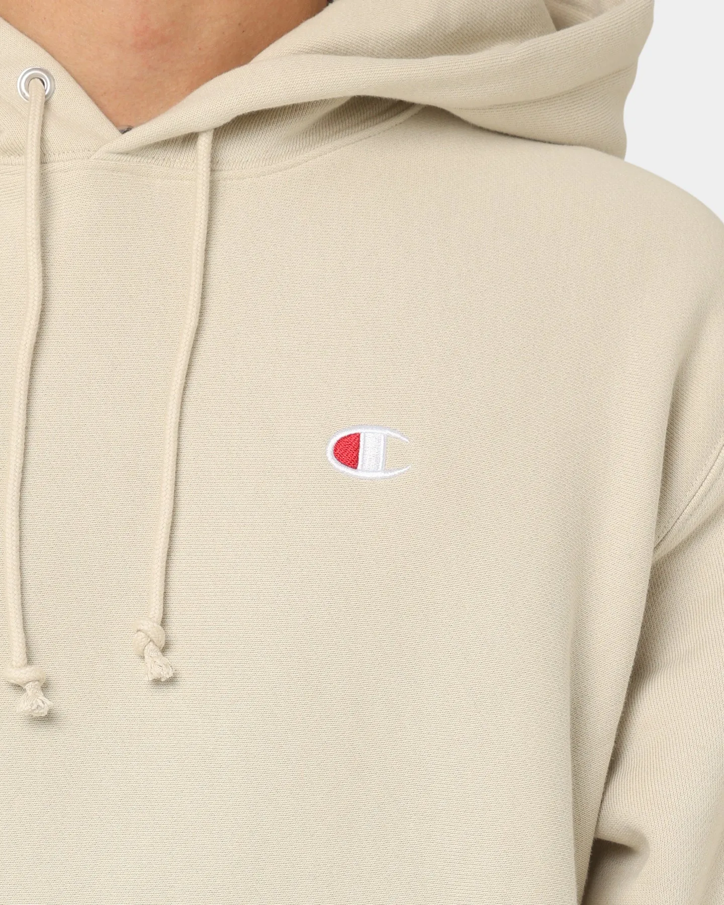 Champion Reverse Weave Small C Hoodie Pebblestone Bronzer Full Zip Closure