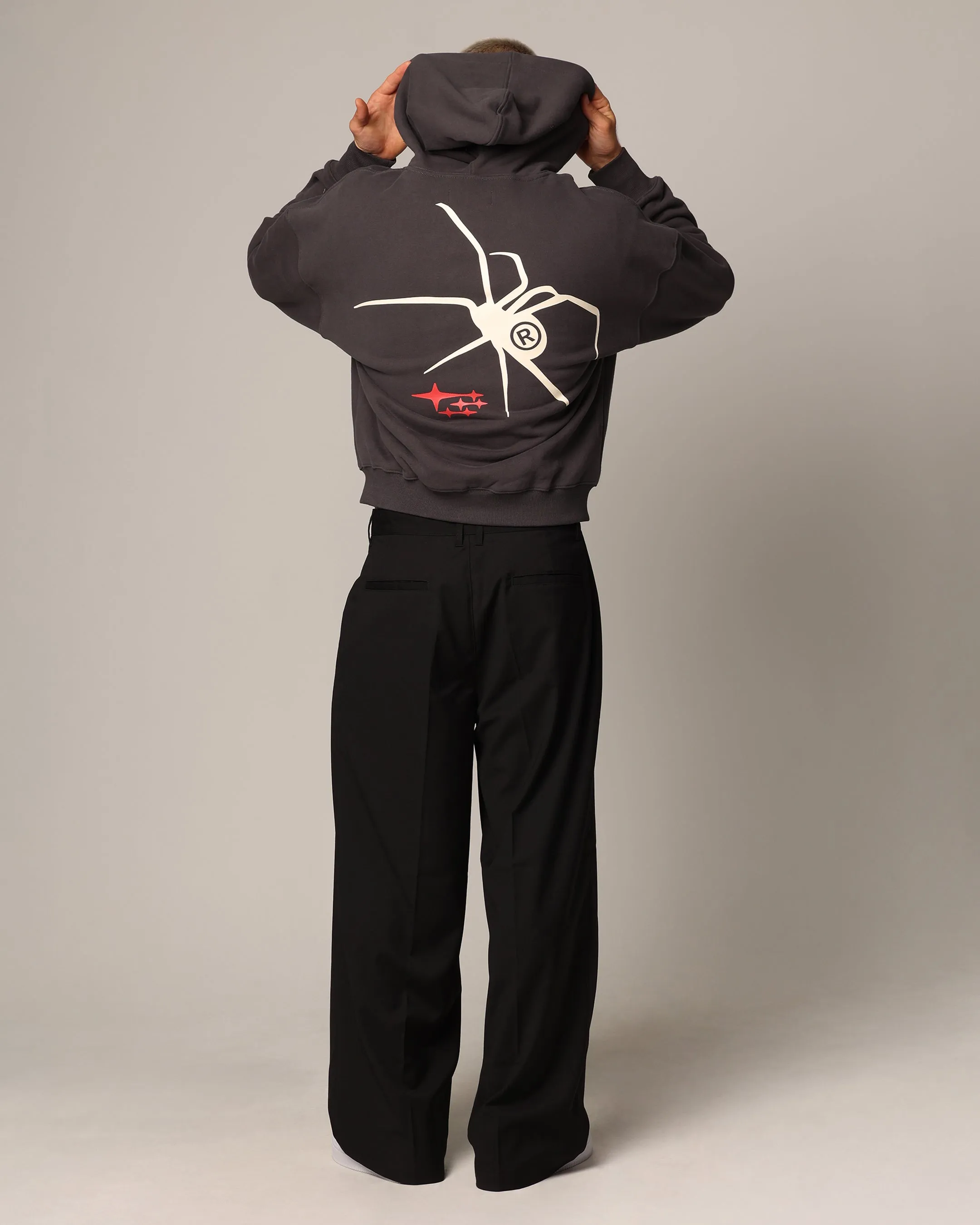 Minimalist Aesthetic Loiter Spider Zip Hoodie Charcoal
