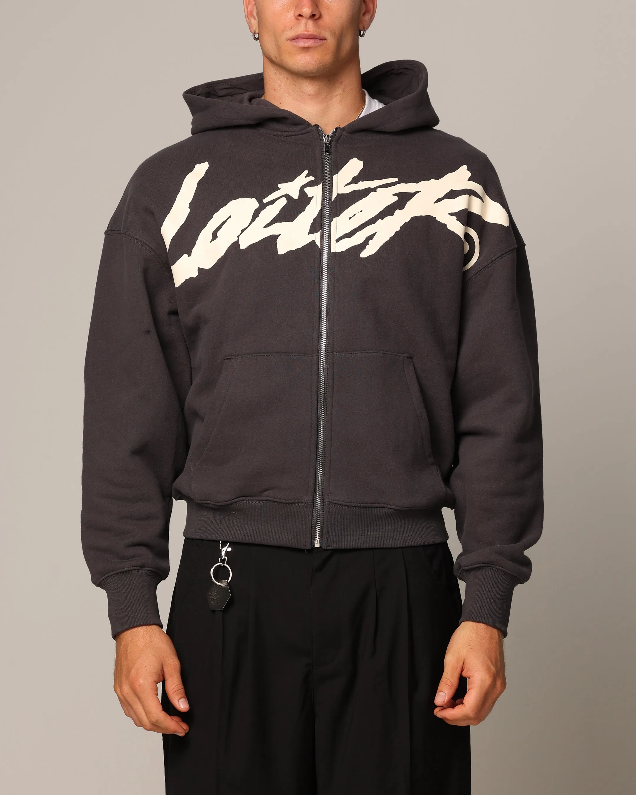 Loiter Spider Zip Hoodie Charcoal Adjustable Waist Tabs
