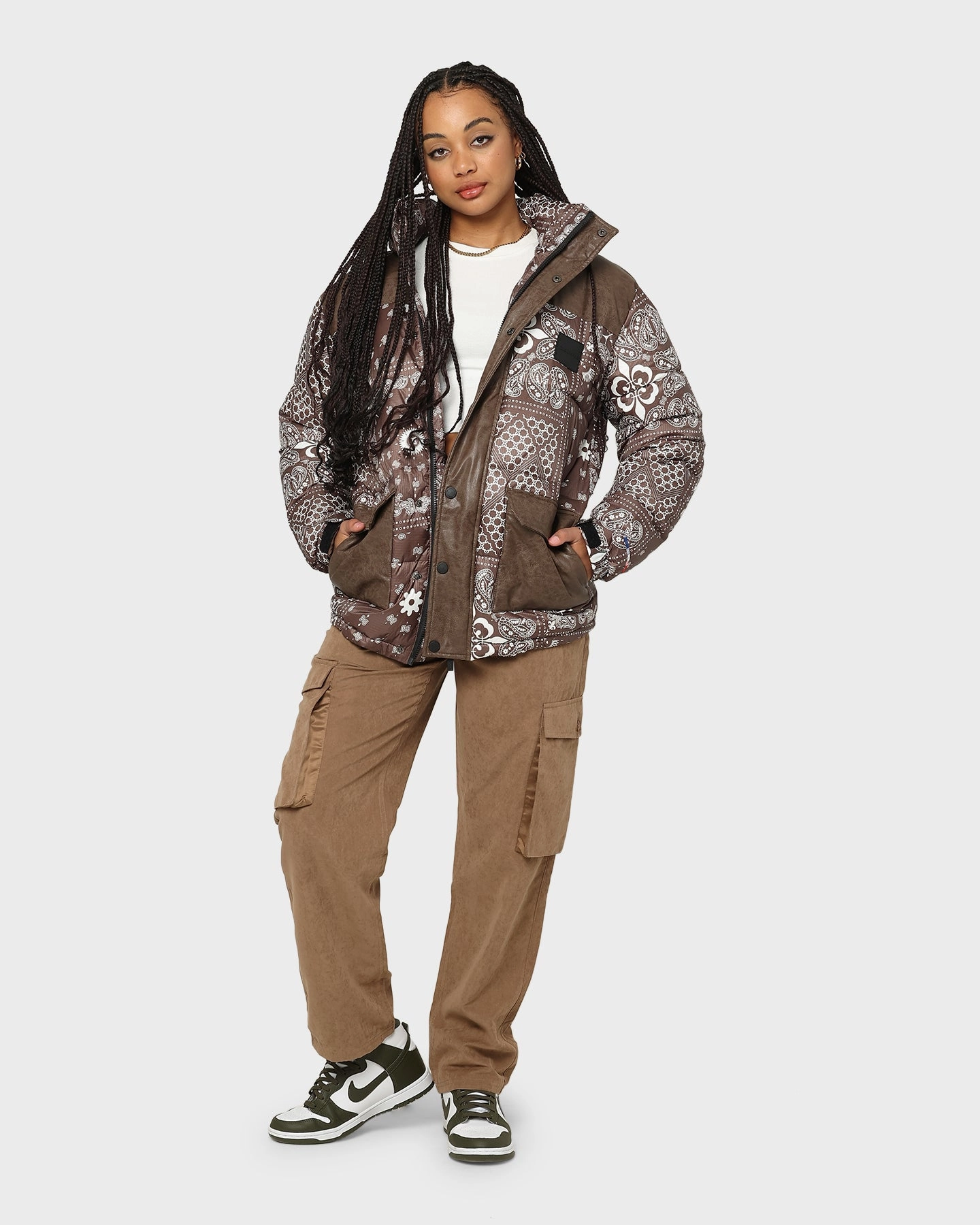 Carre Bandana Ultra Roadman Puffer Jacket Dark Brown Smart Look Check