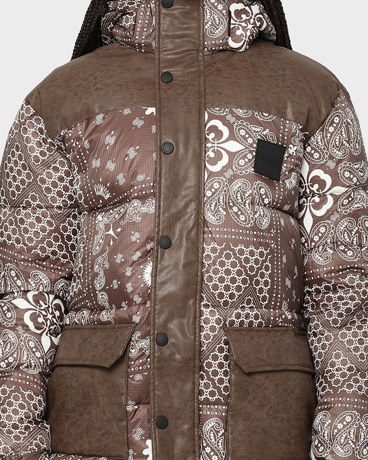 Carre Bandana Ultra Roadman Puffer Jacket Dark Brown Storm Resistant Closure Mindfulness