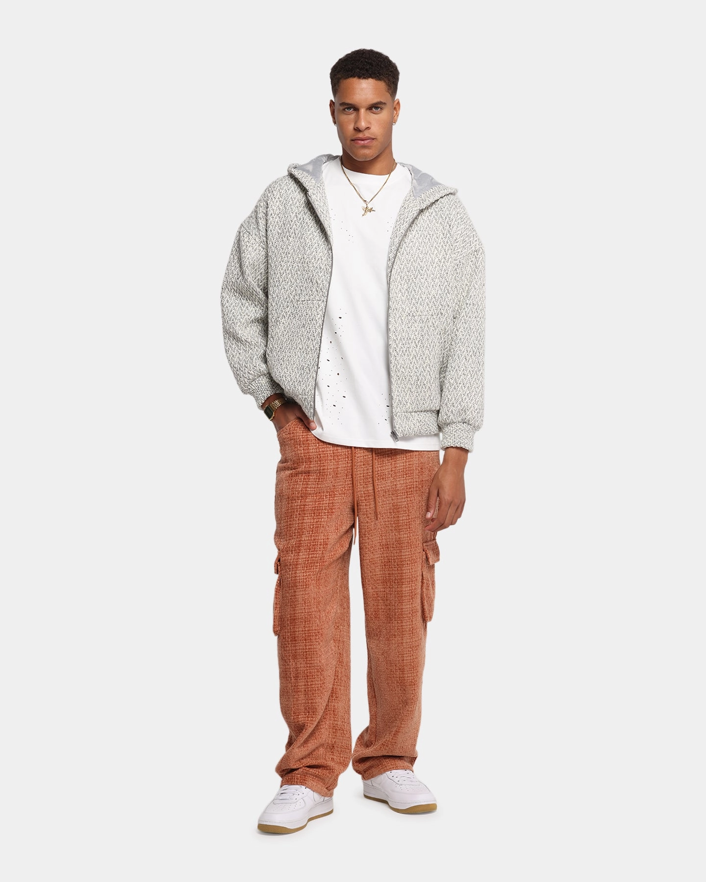 XXIII Boucle Tweed Zip Hoodie Grey Marle Backyard Chill