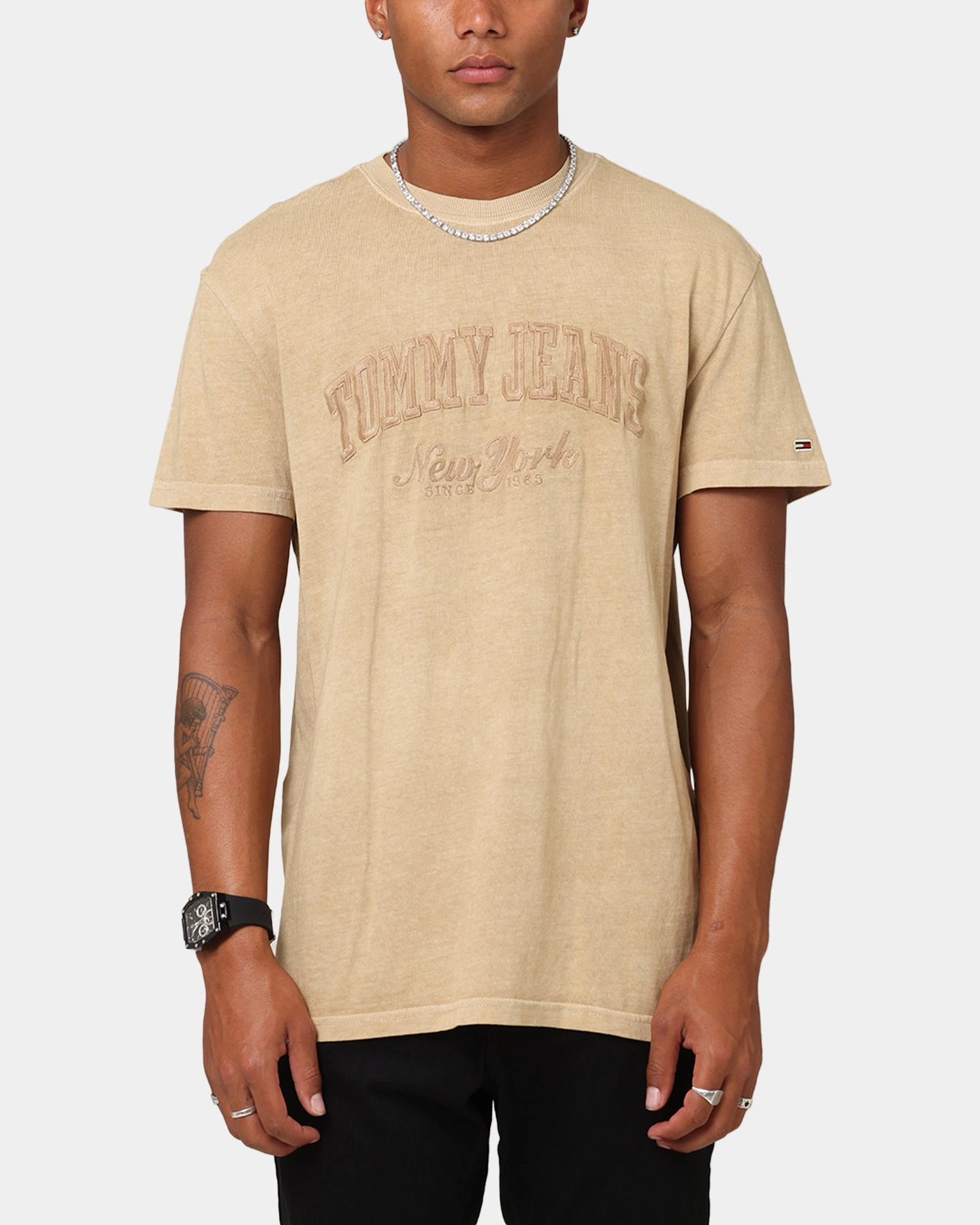 Tommy Jeans Regular Vintage Varsity T-Shirt Tan Embroidered Details