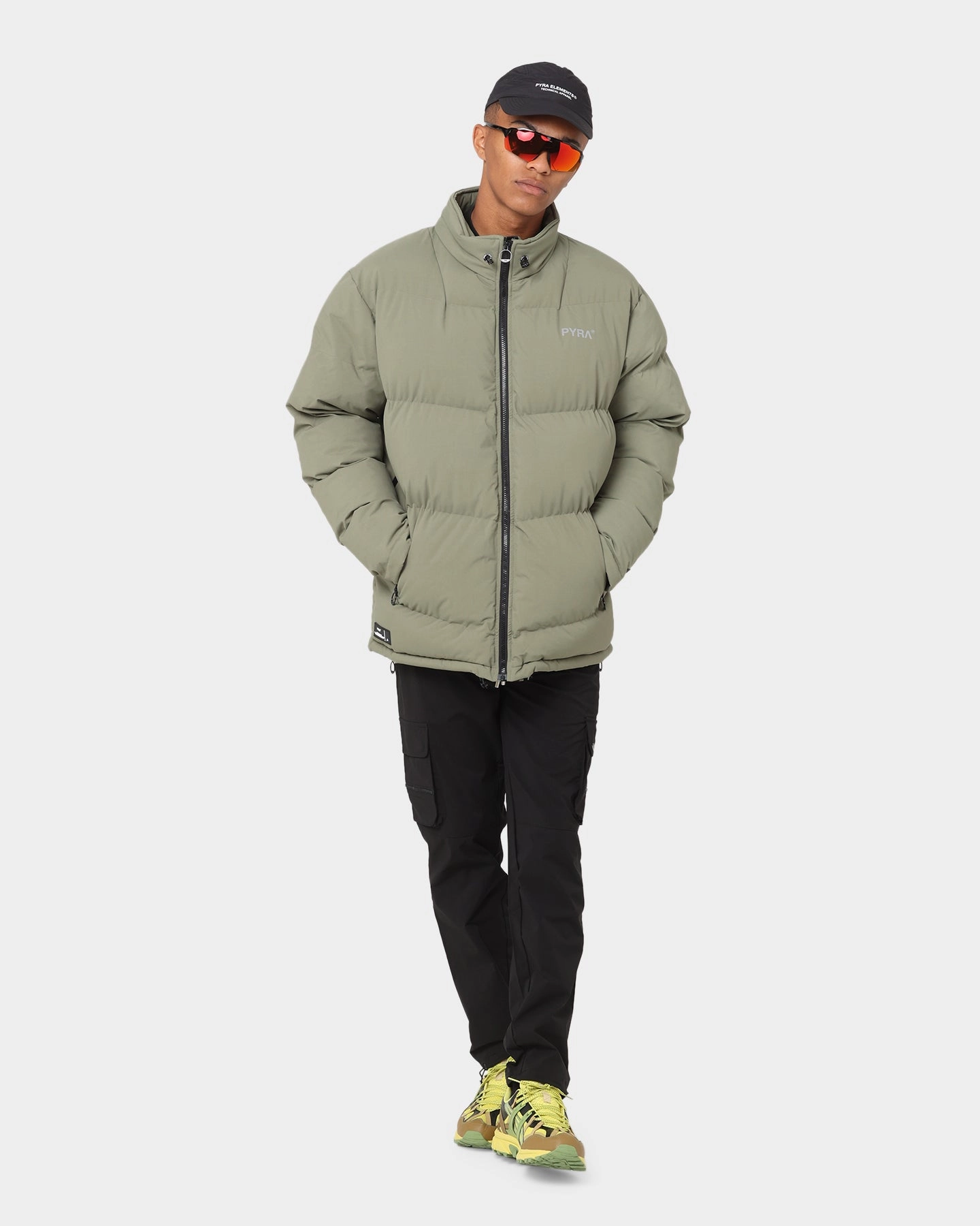 PYRA Padded Puffa Jacket Olive Green NonRestrictive Armholes