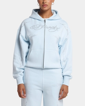 Notice Ed Hardy Cyber Rhinestone Zip-Up Hoodie Light Blue