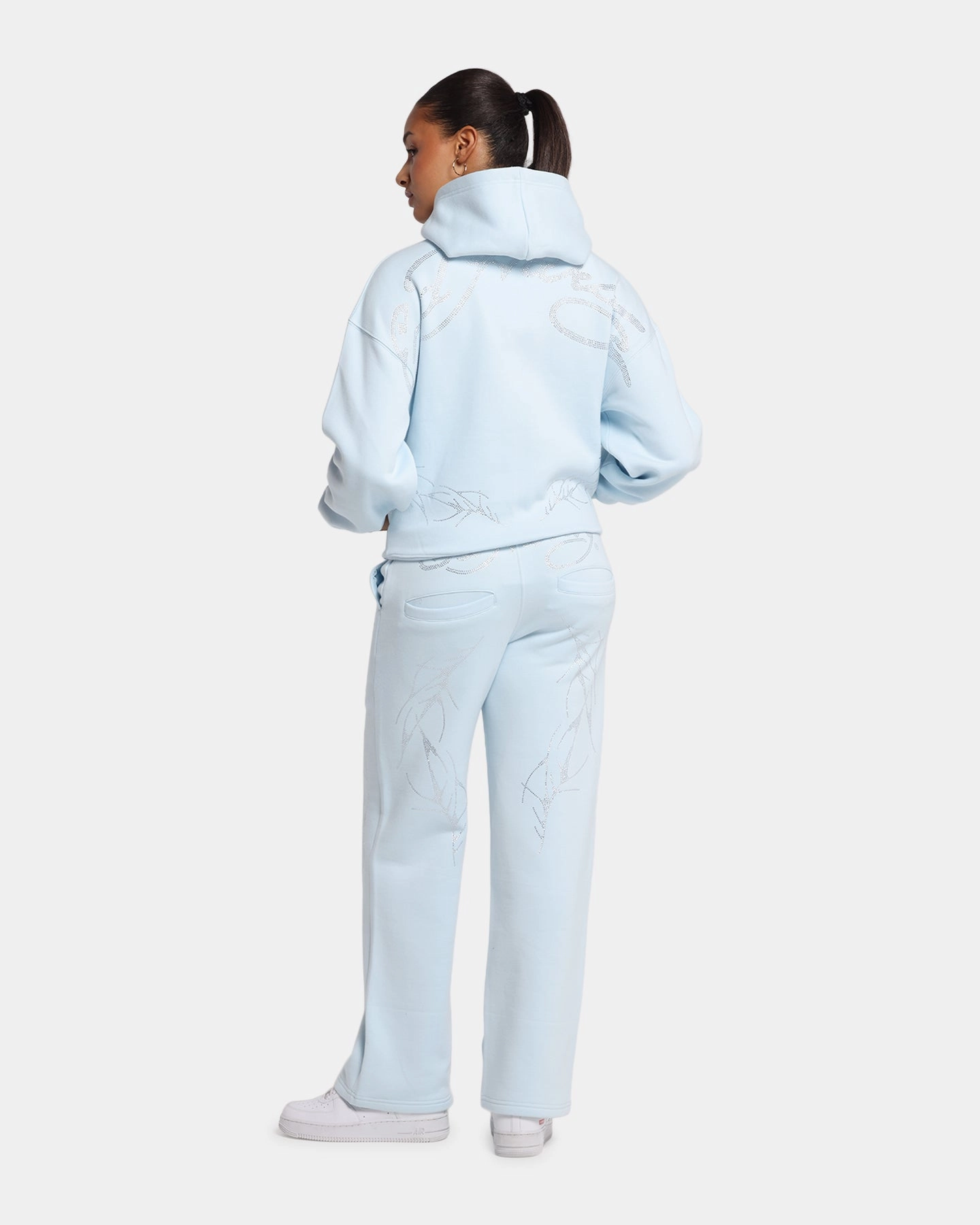 Fade Resistant Ed Hardy Cyber Rhinestone Zip-Up Hoodie Light Blue