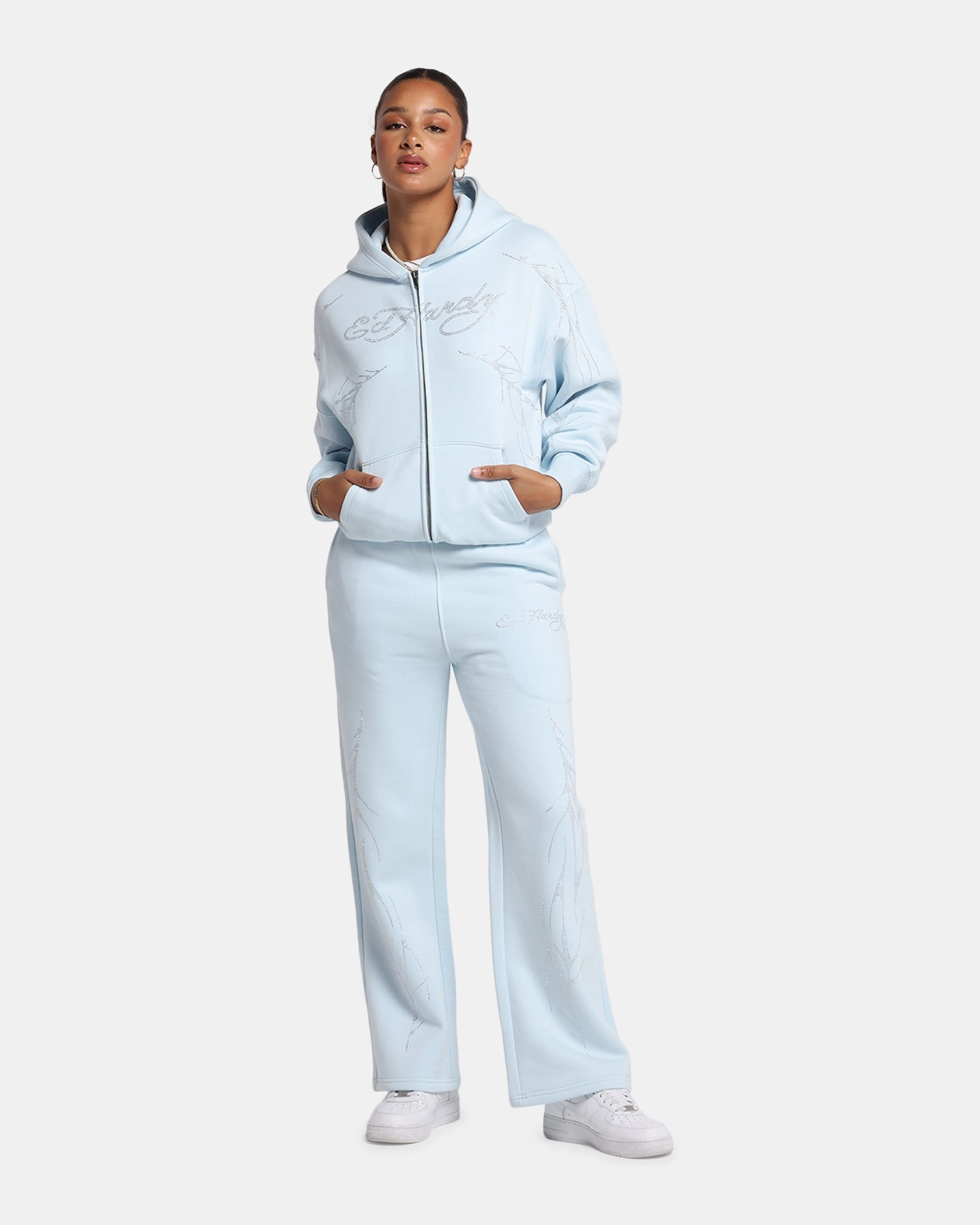 Ed Hardy Cyber Rhinestone Zip-Up Hoodie Light Blue Approve Project