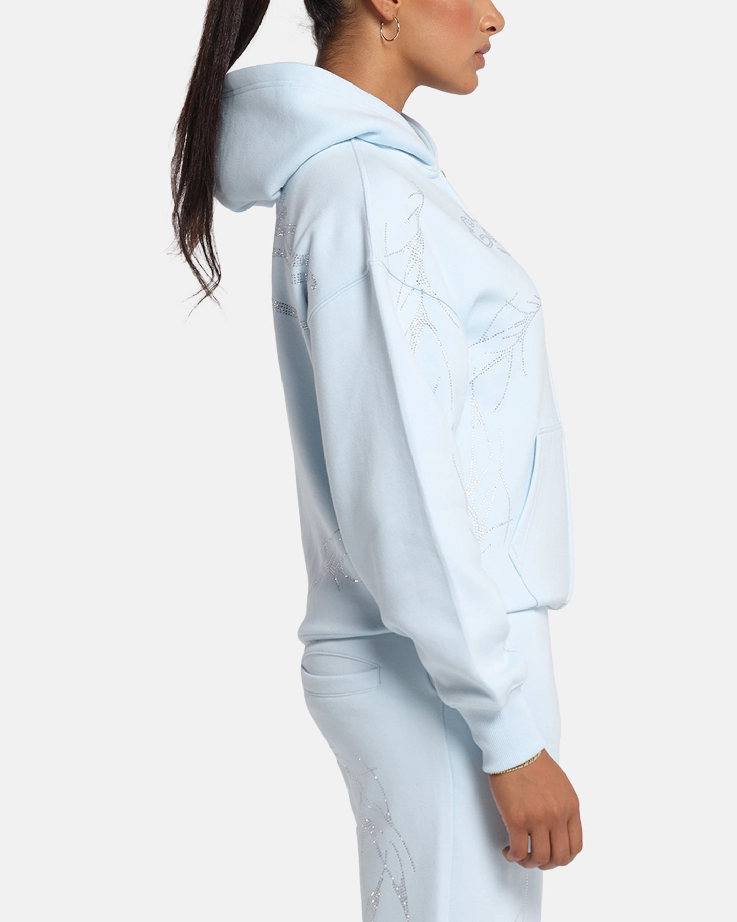 Ed Hardy Cyber Rhinestone Zip-Up Hoodie Light Blue City Ready