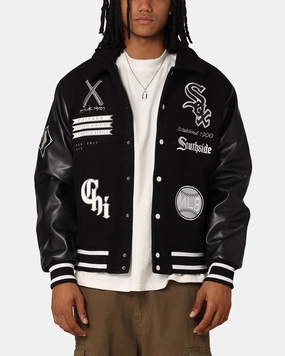Majestic Athletic Chicago White Sox City PU Melton Letterman Jacket Faded Black suitable for charity events