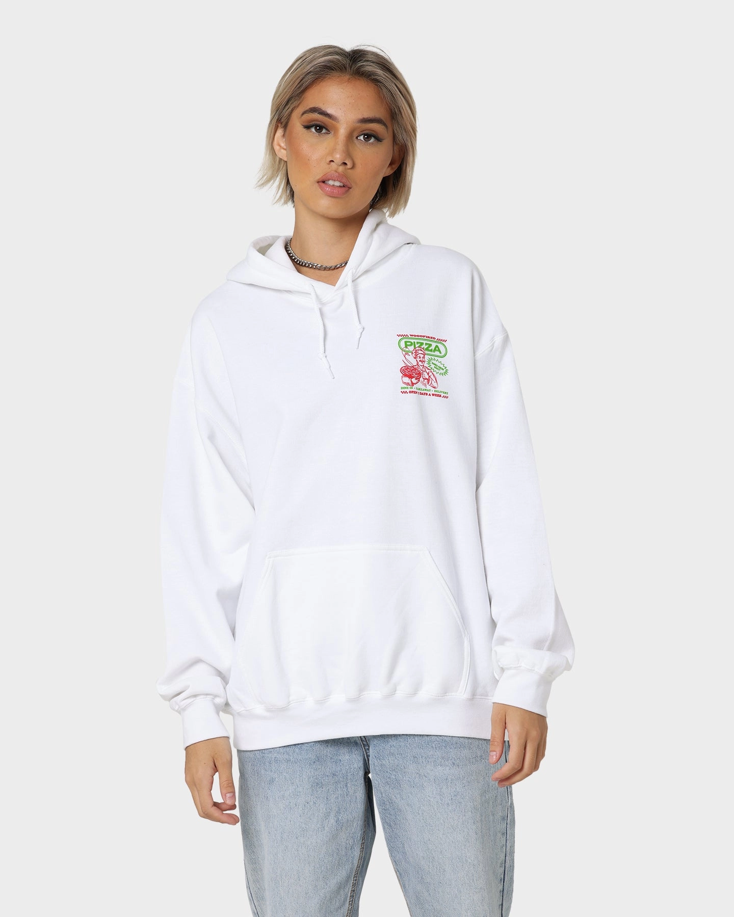 Goat Crew Pizza Shop Hoodie White Recognize Perseverance