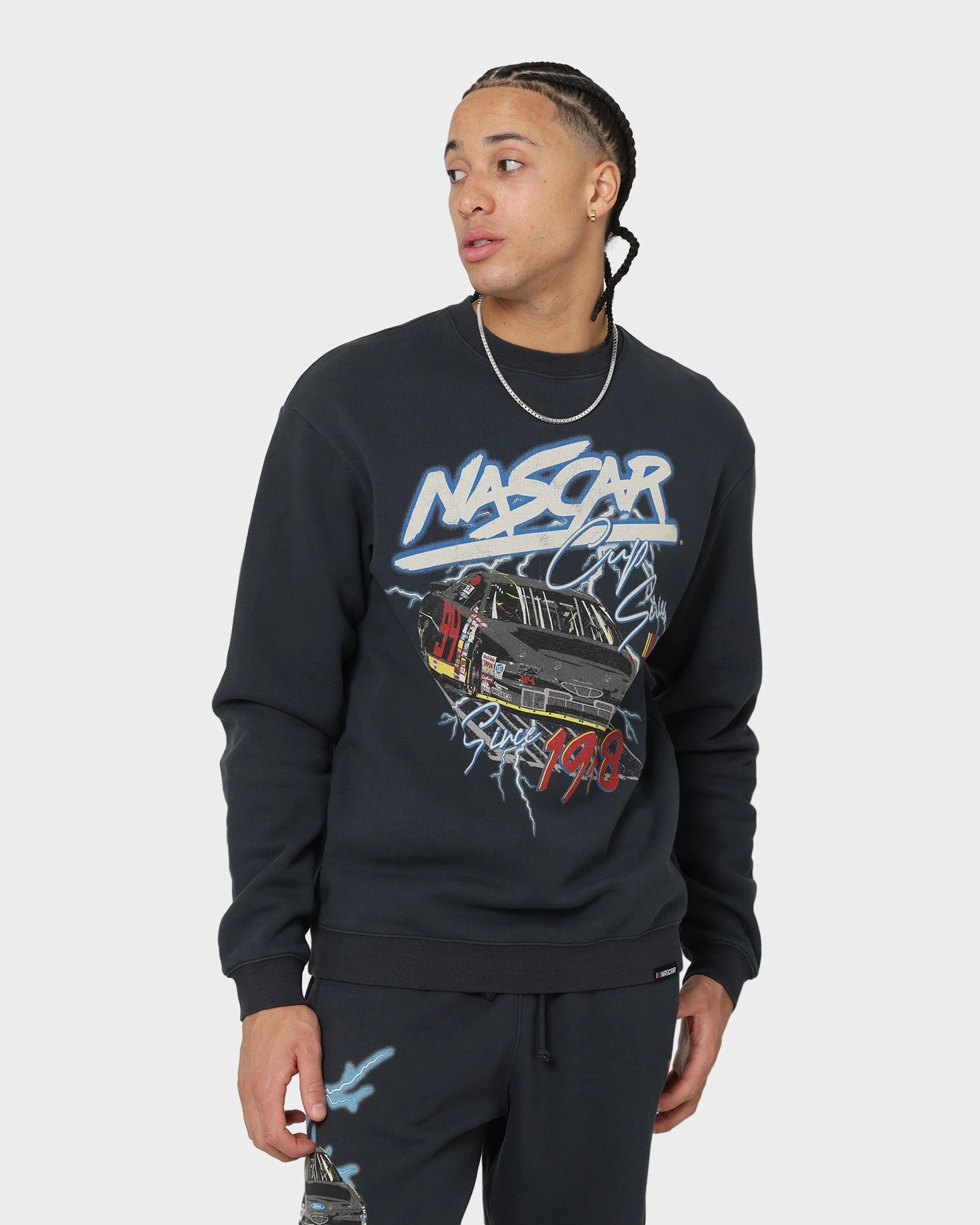 NASCAR Lightning Cup Series Crewneck Washed Black Chilly Fit Wear Warm Comfort