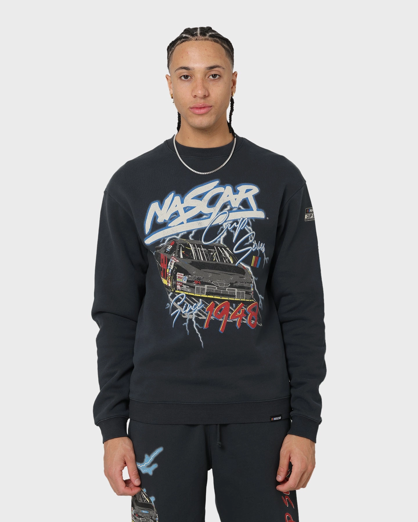 NASCAR Lightning Cup Series Crewneck Washed Black Reinforced Edging Thermal Insulation