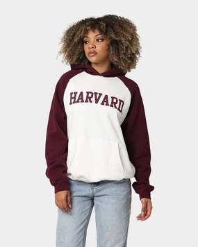 Flexible Shell Benchmark National Collegiate Athletic Association Harvard Crimson Two Tone Raglan Hoodie Vintage White