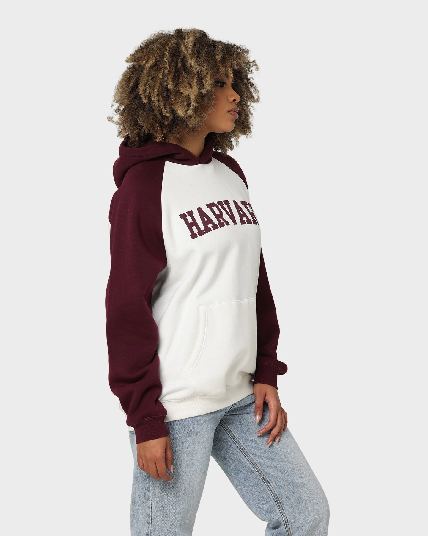 Sporty Fit Stylish Warmth National Collegiate Athletic Association Harvard Crimson Two Tone Raglan Hoodie Vintage White