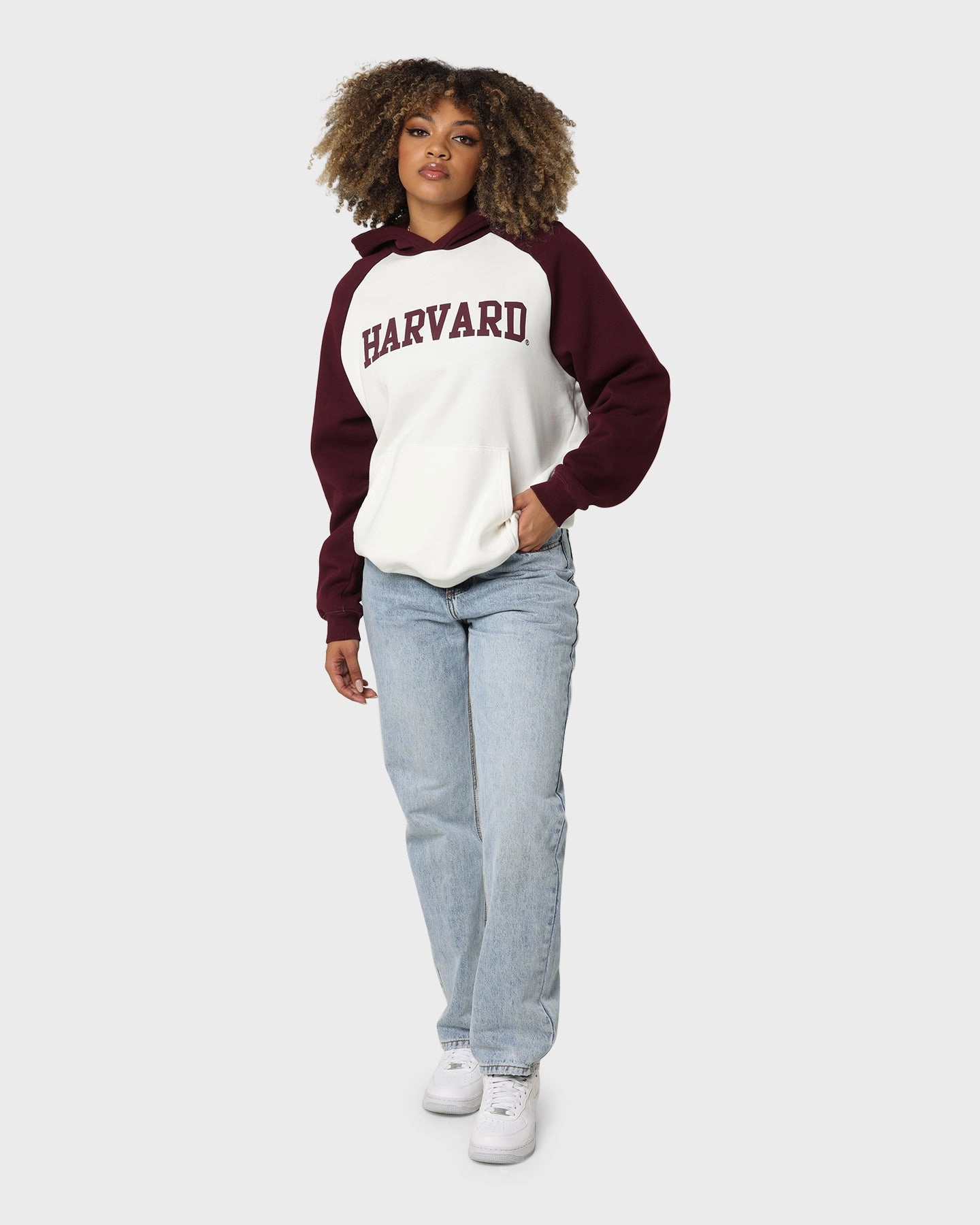 National Collegiate Athletic Association Harvard Crimson Two Tone Raglan Hoodie Vintage White Climb