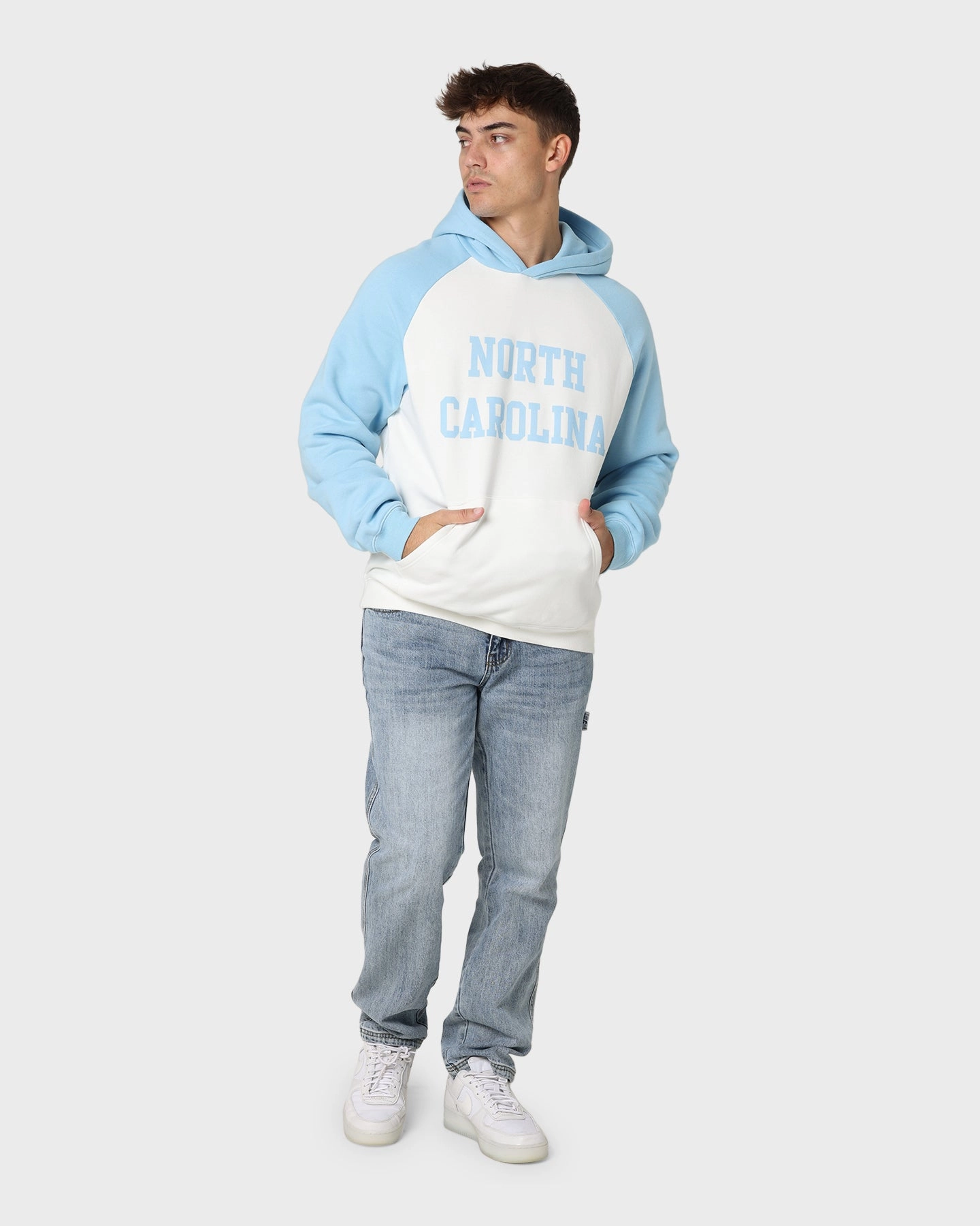 Adjustable Fit National Collegiate Athletic Association UNC Two Tone Raglan Hoodie Vintage White/Washed Carolina
