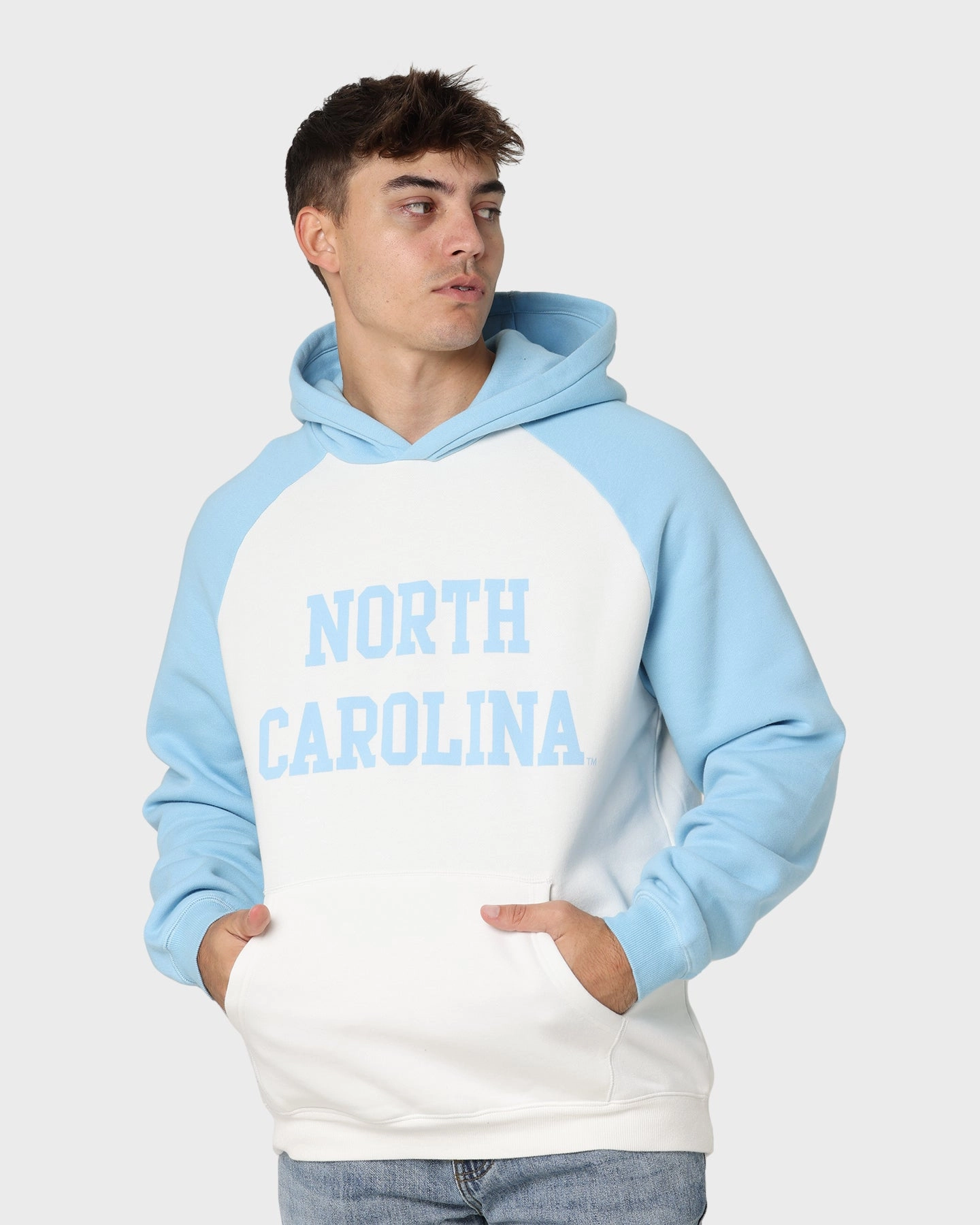 Ideal Volunteer National Collegiate Athletic Association UNC Two Tone Raglan Hoodie Vintage White/Washed Carolina