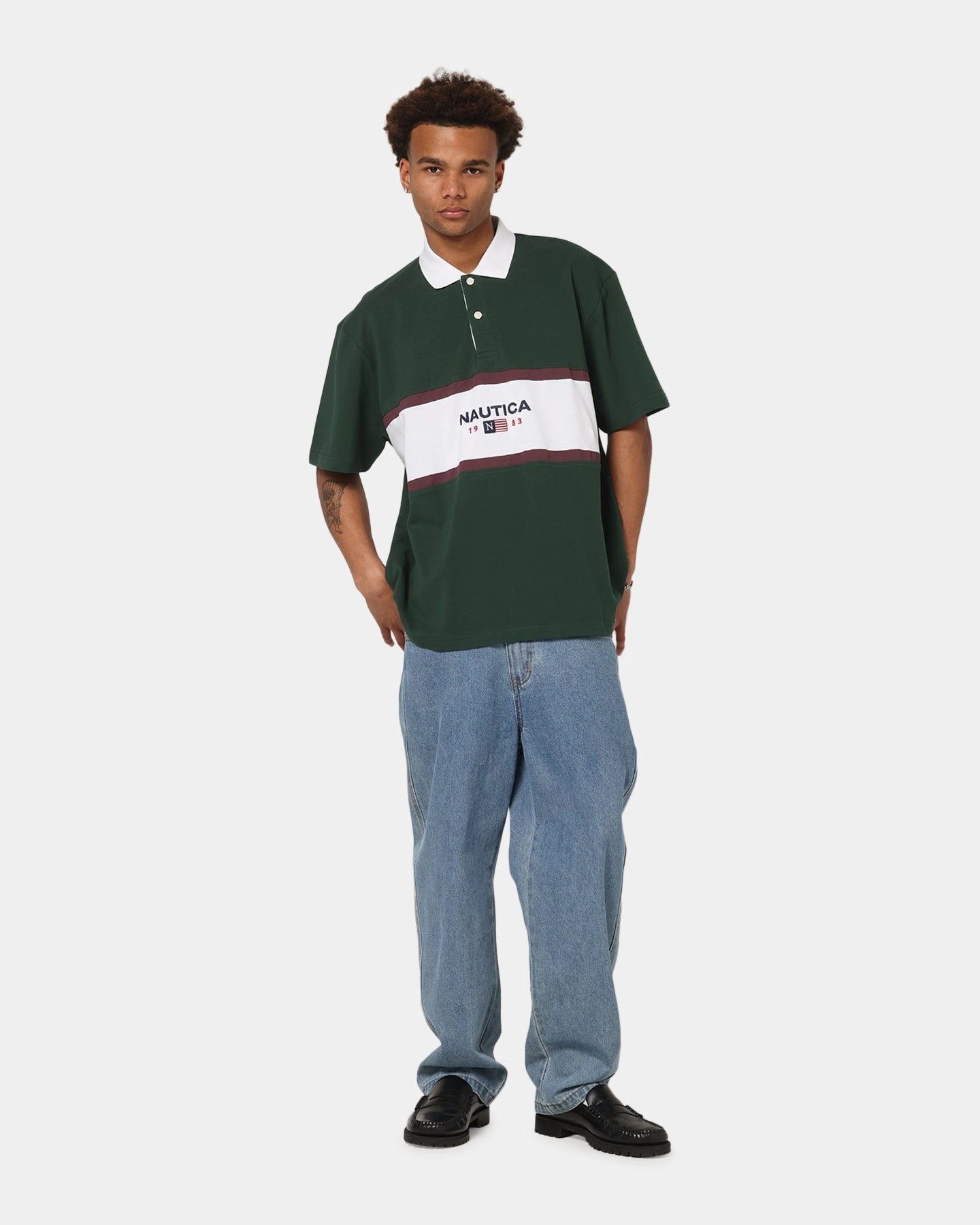Nautica 83-Flag Block Polo T-Shirt Green/White SlimFit Design
