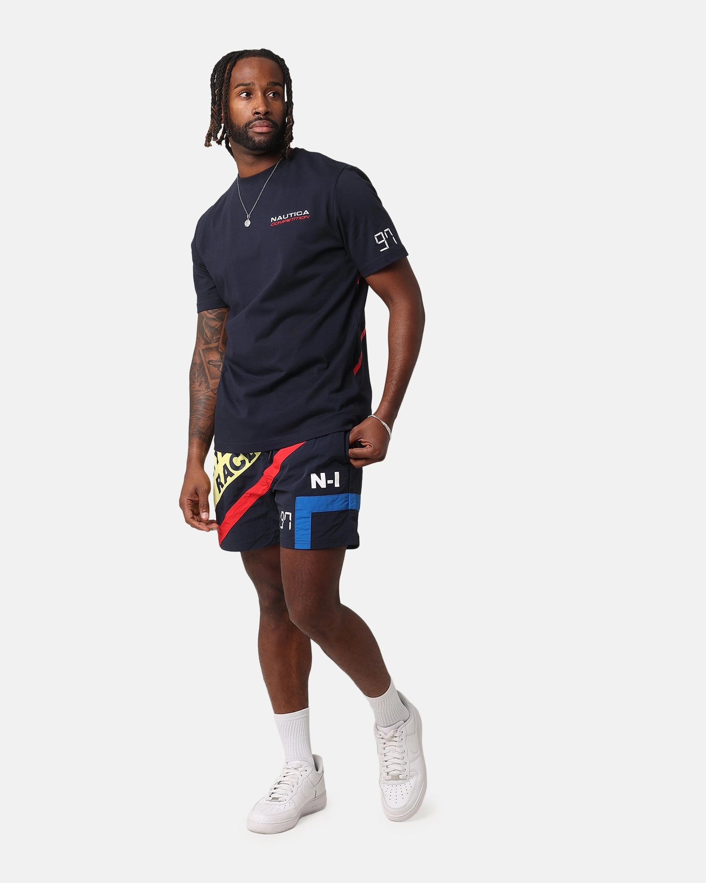 Nautica Arenac Swim Shorts Dark Navy muted colors Reflective accents