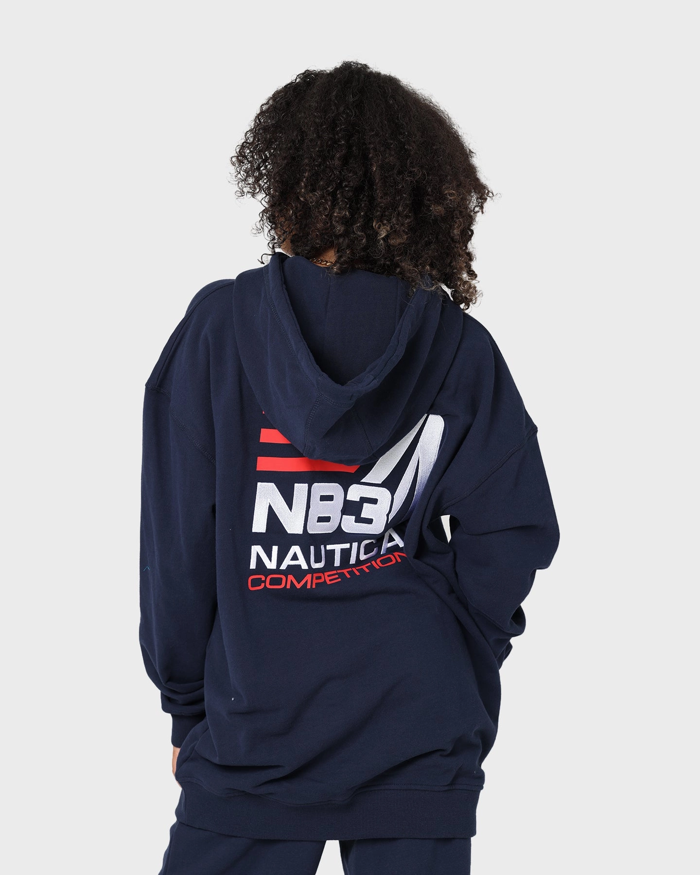 Nautica Fowler Oversized Hoodie 459 Dark Navy Round-neck Rollaway Collar Feature