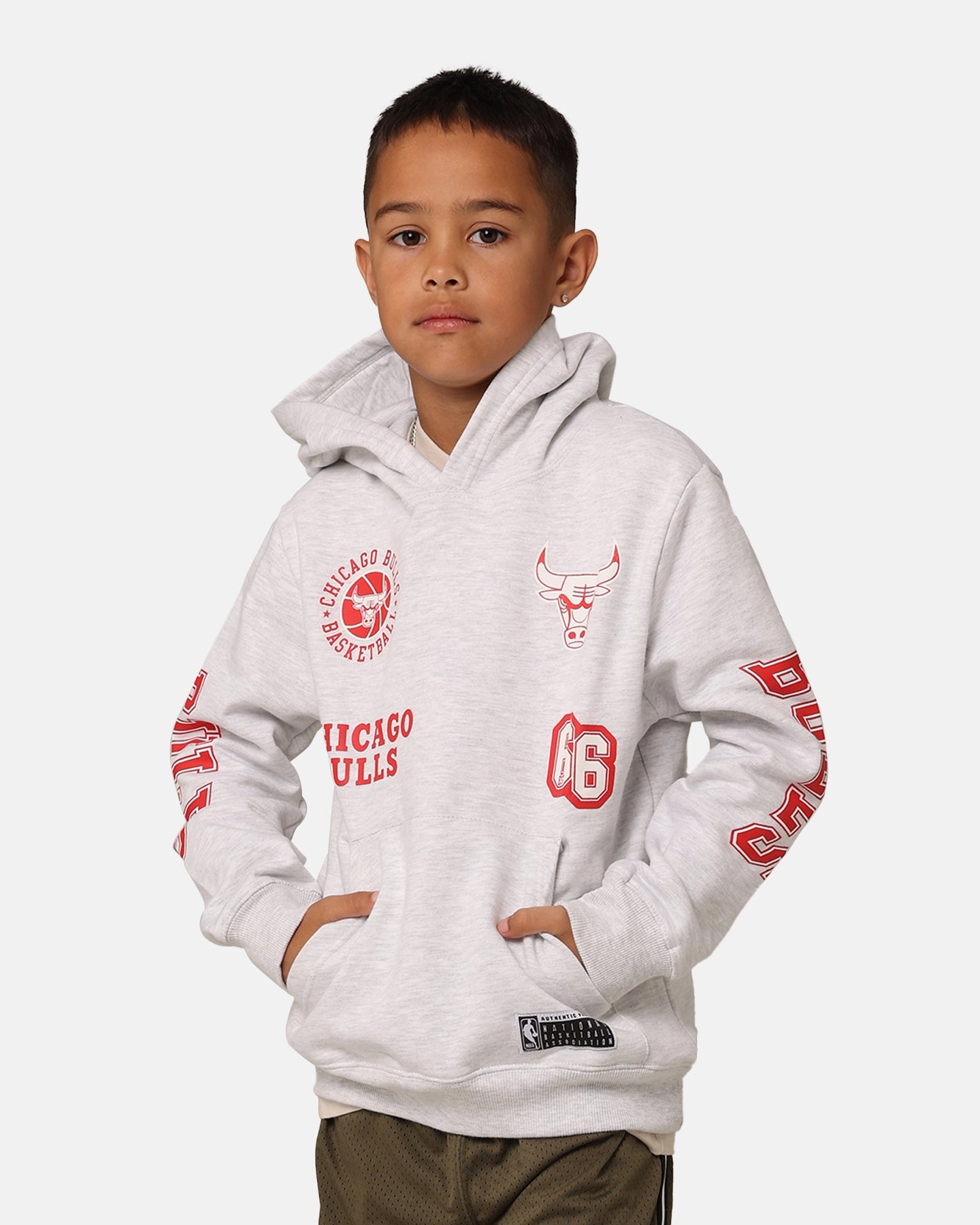 suitable for casual sports NBA Kids' Chicago Bulls Union Fleece Hoodie Silver Marle