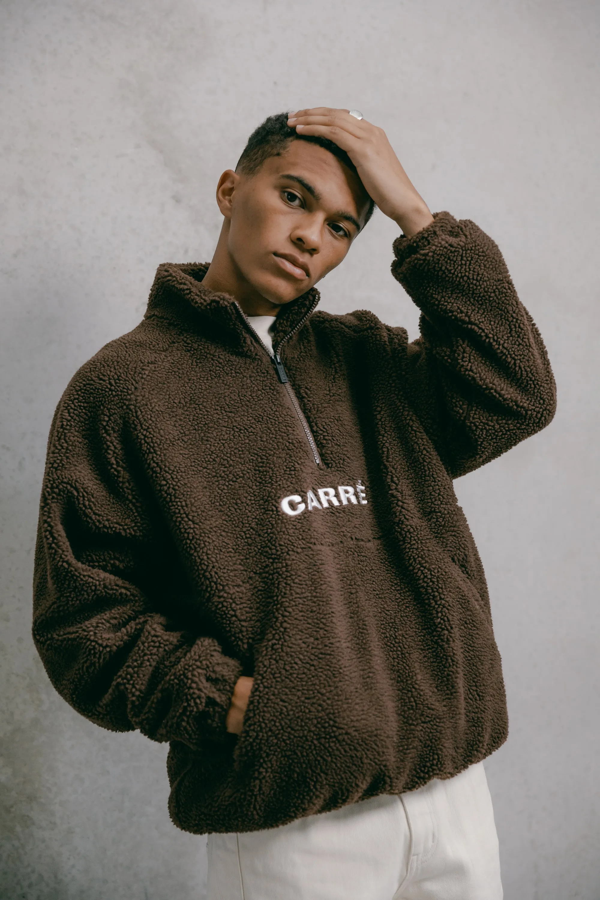 Loop Fastened Hood Exclusive Carr?? Motion Fleece 3/4 zip Jacket Dark Brown