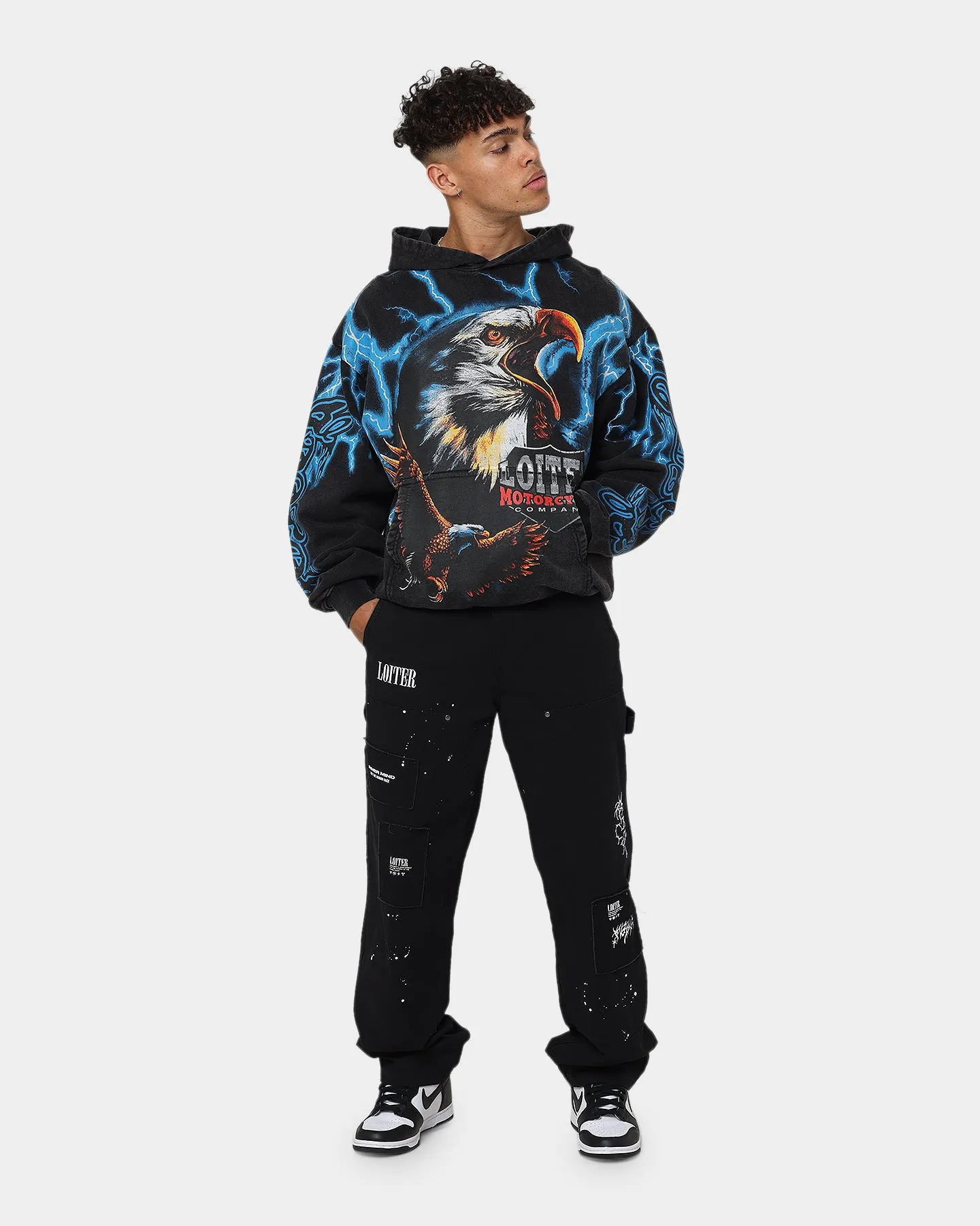 LayeredComfort Compressed Packaging Loiter Lightning Eagle Vintage Hoodie Vintage Black
