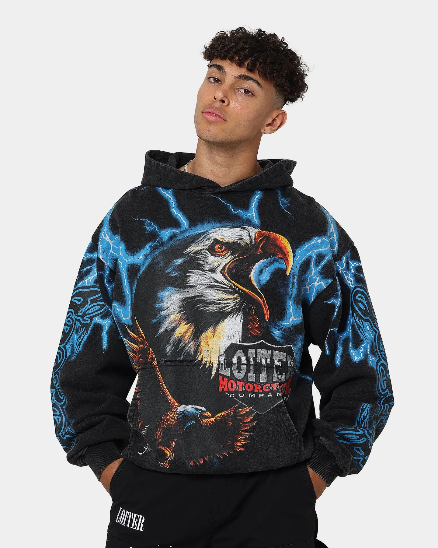 Loiter Lightning Eagle Vintage Hoodie Vintage Black Ergonomic Fit Winter Comfort