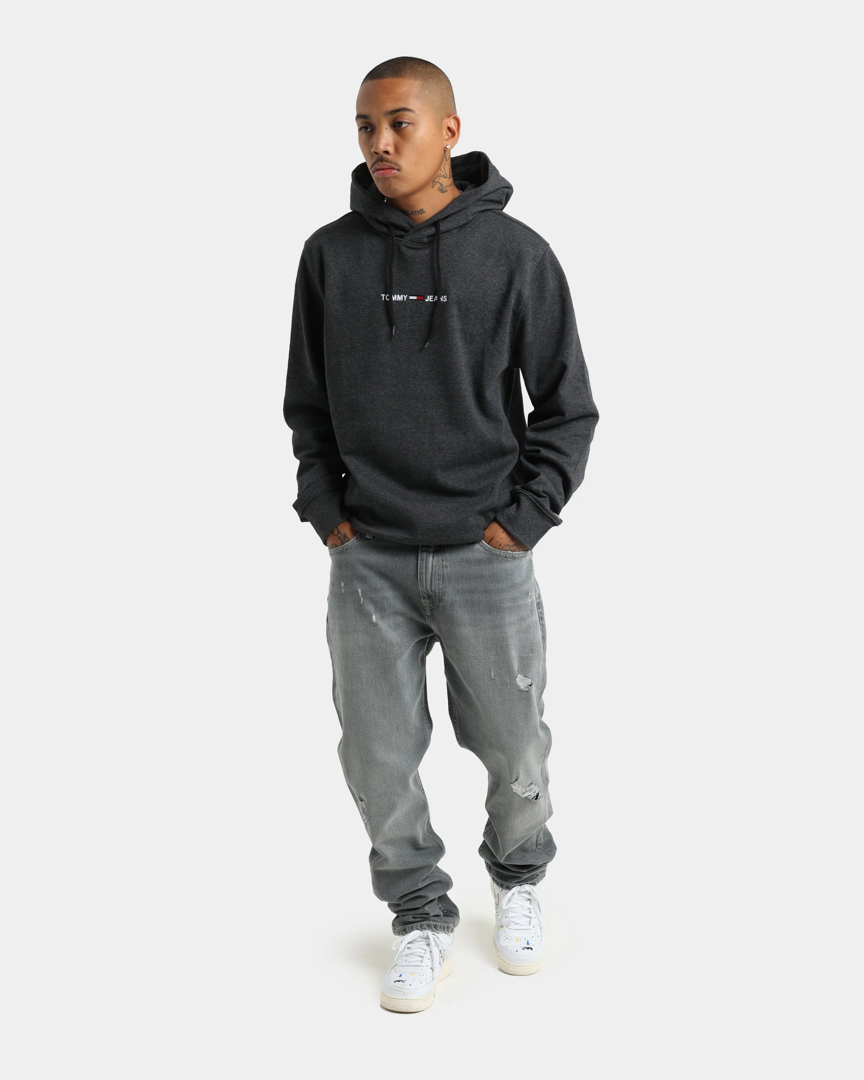 suitable for land sports Daily Wear Tommy Jeans Straight Logo Hoodie Black