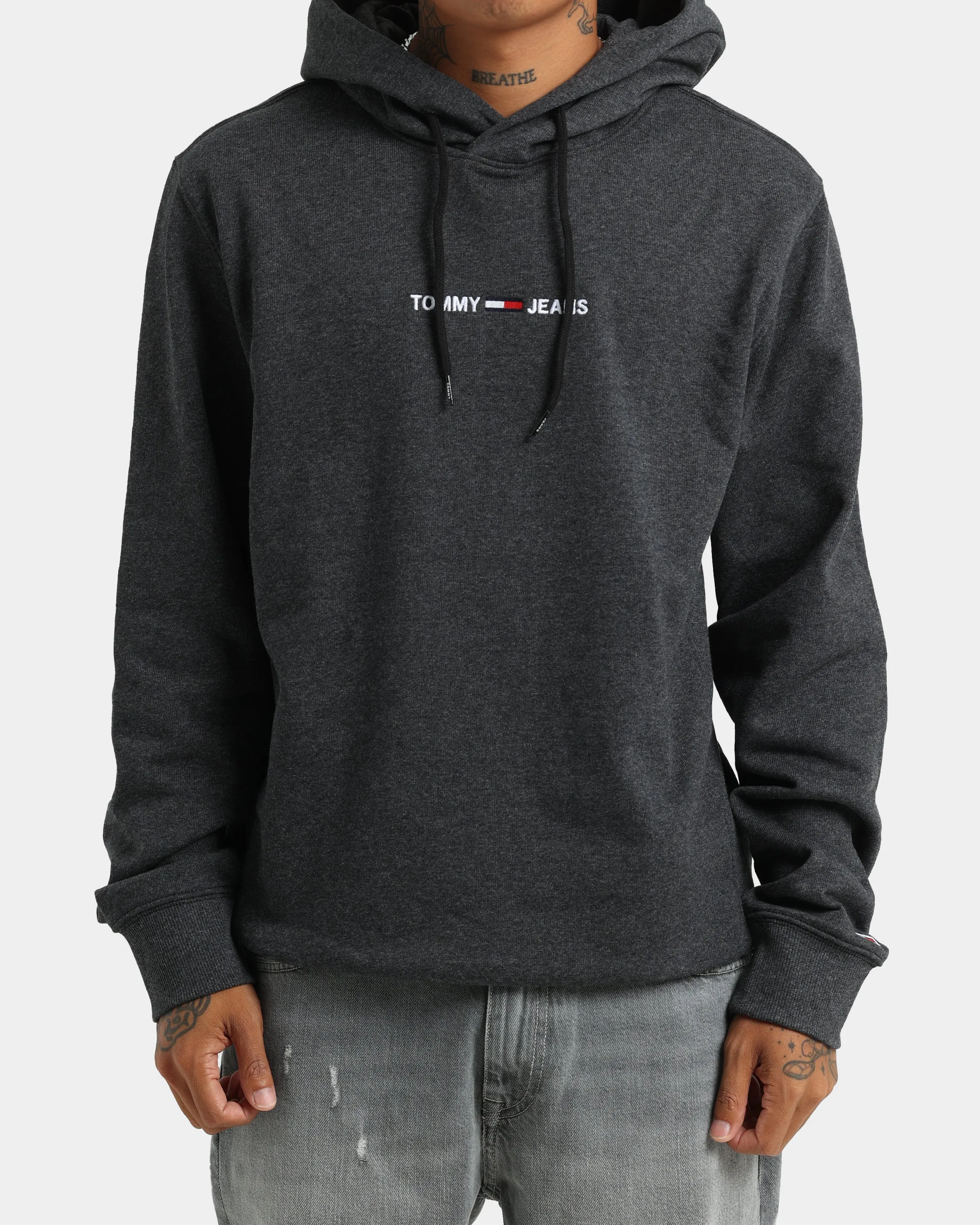 Warm Shield Tommy Jeans Straight Logo Hoodie Black