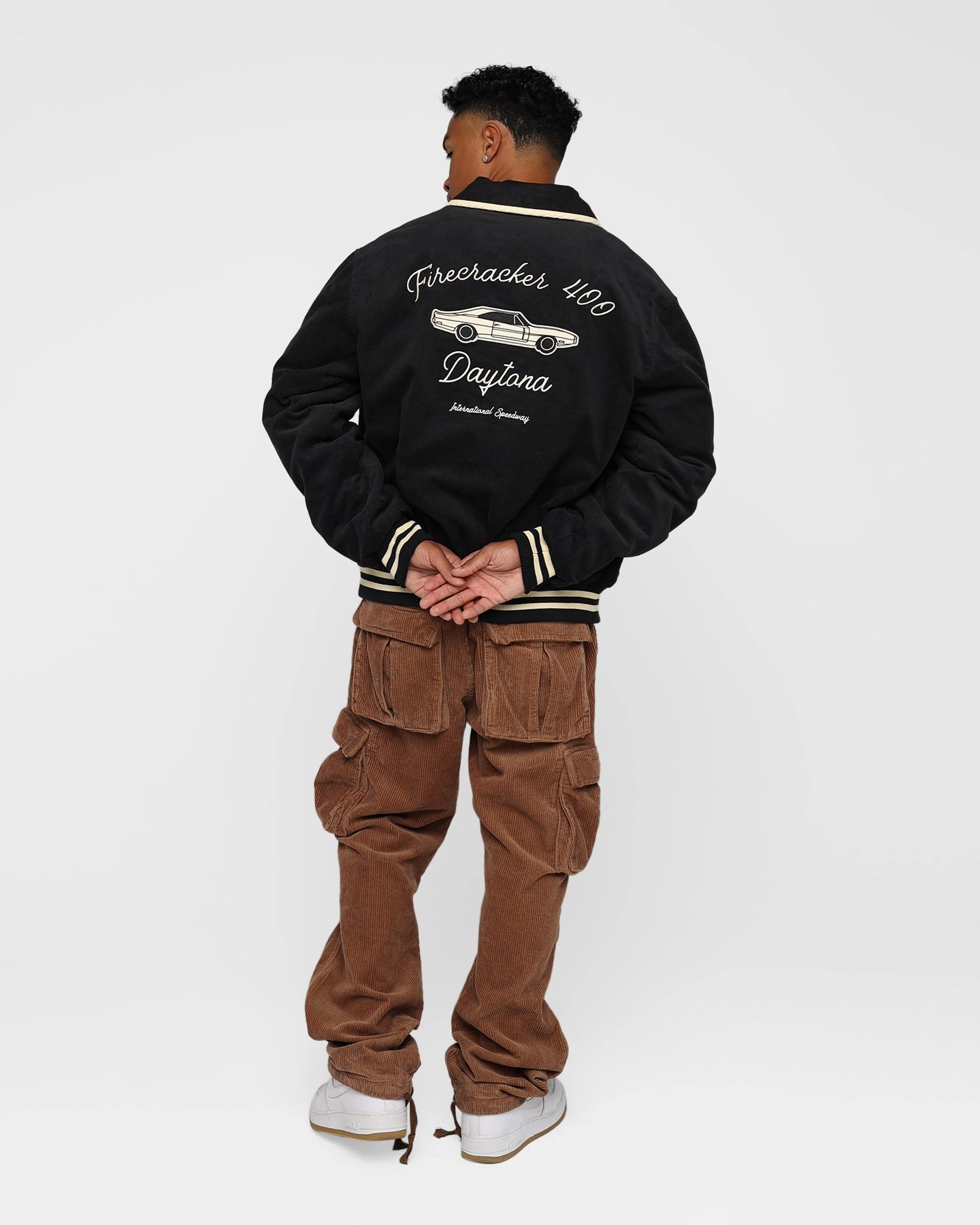 The New Establishment X Nascar Firecracker 60's Cord Racer Jacket Black construction workers