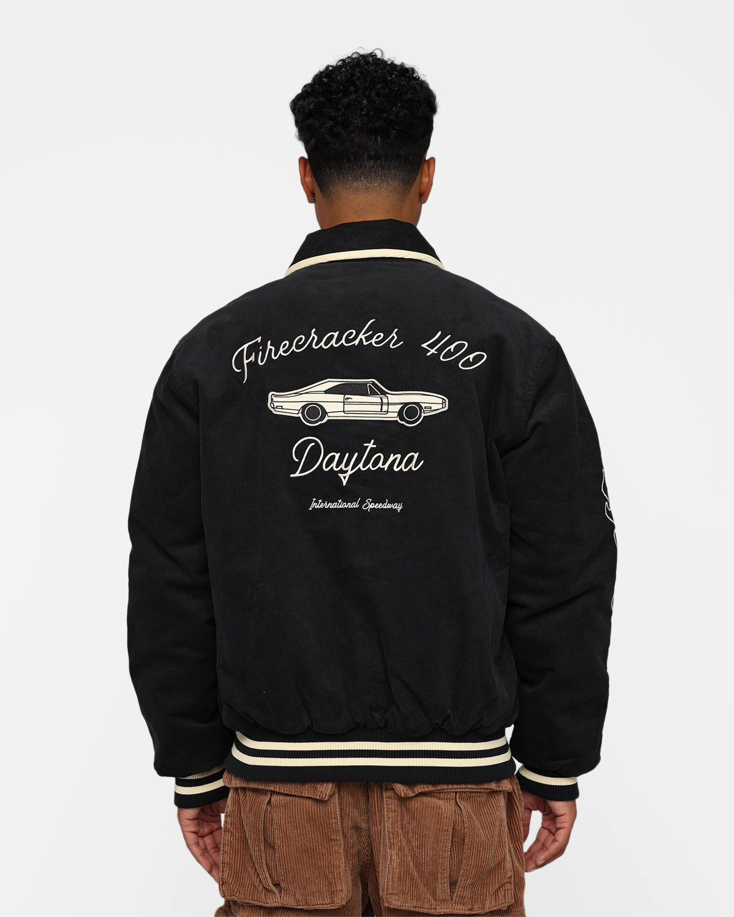 The New Establishment X Nascar Firecracker 60's Cord Racer Jacket Black Unisex Bonnet