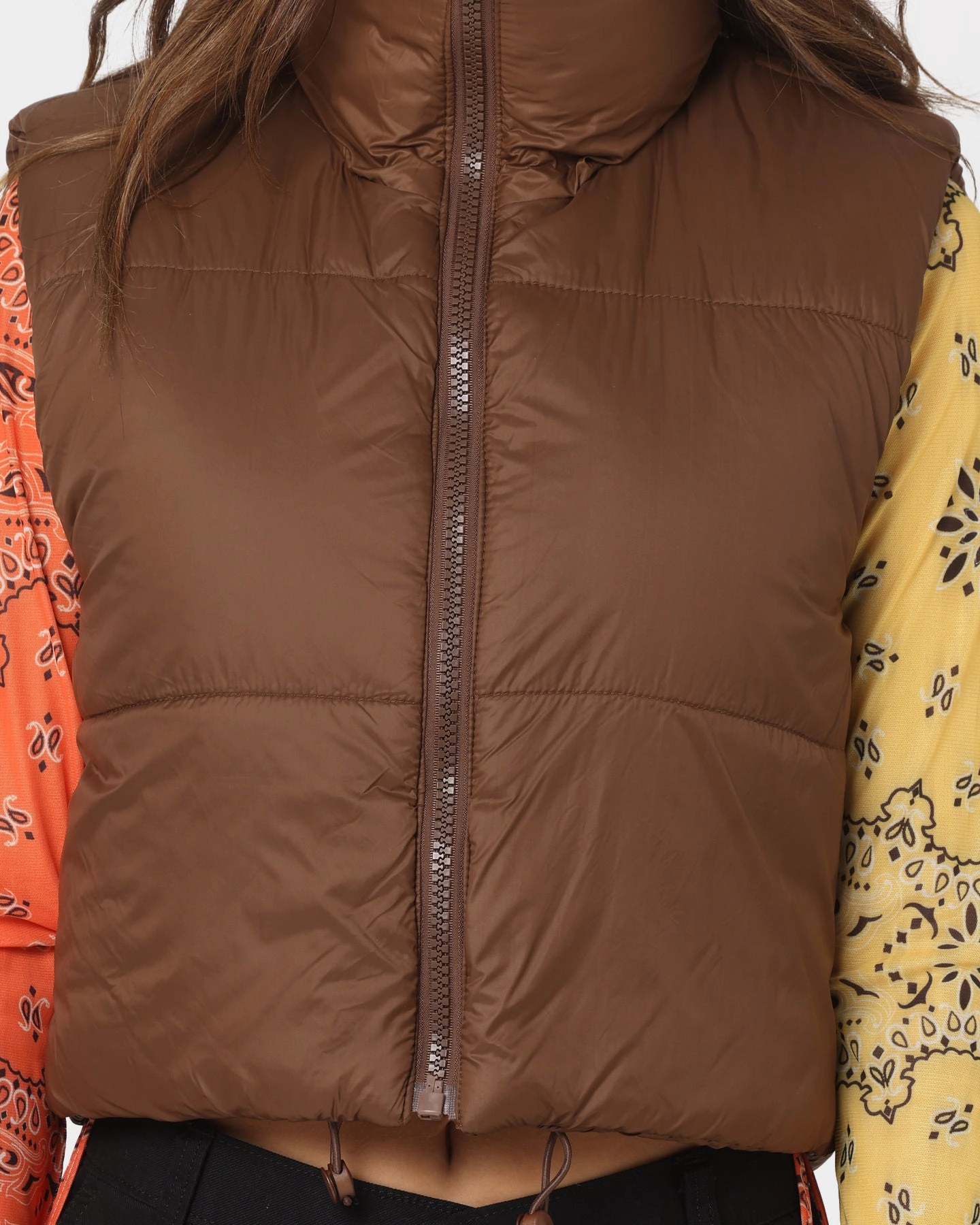 XXIII Women's Riya Puffer Vest Brown Insulated Lining Adjustable