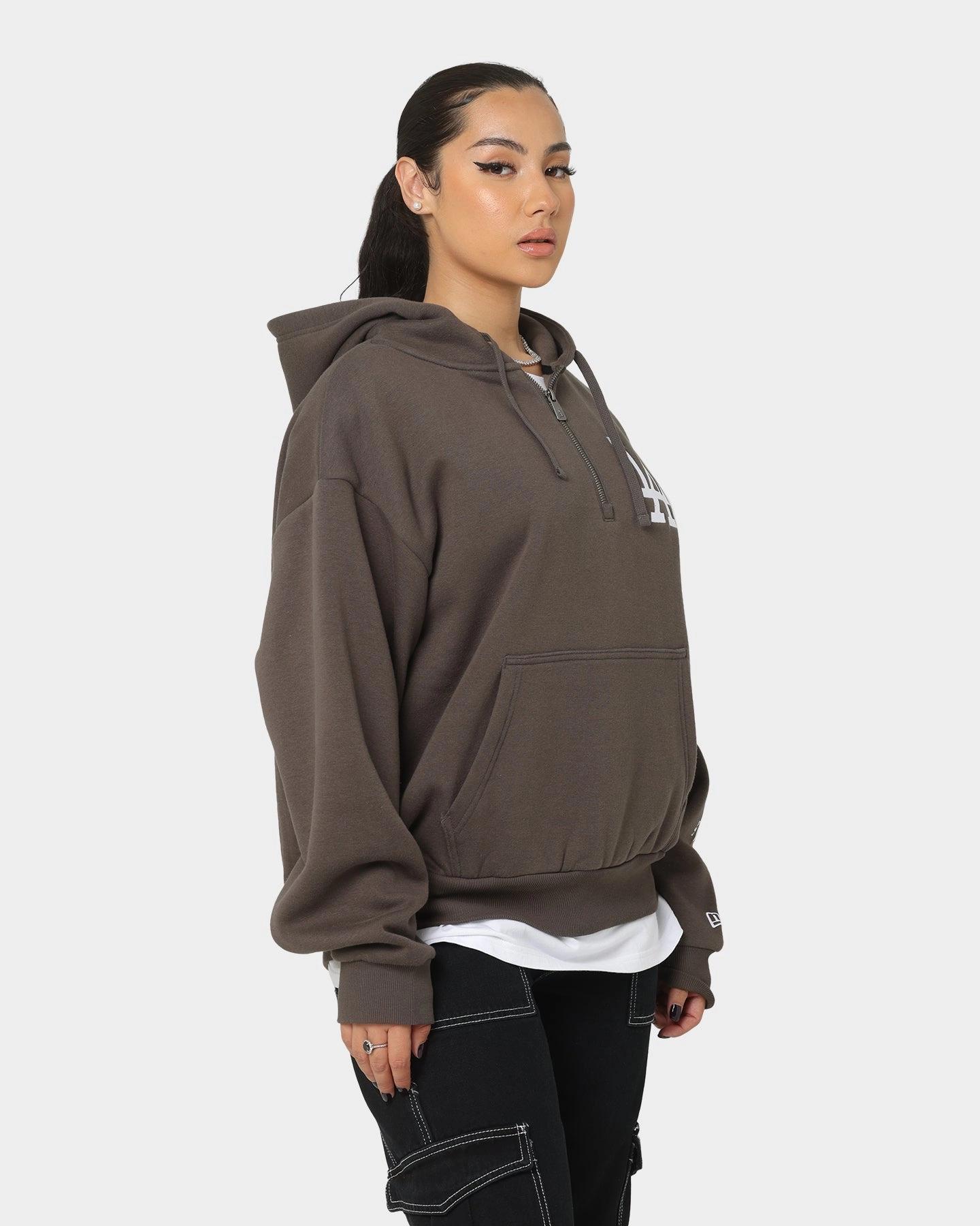 New Era Los Angeles Dodgers Quarter Zip Hoodie Moss ElasticWaistband