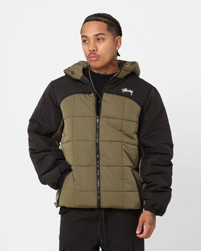 Stussy Hooded Square Puffa Jacket Khaki/Black planned purchase tall size
