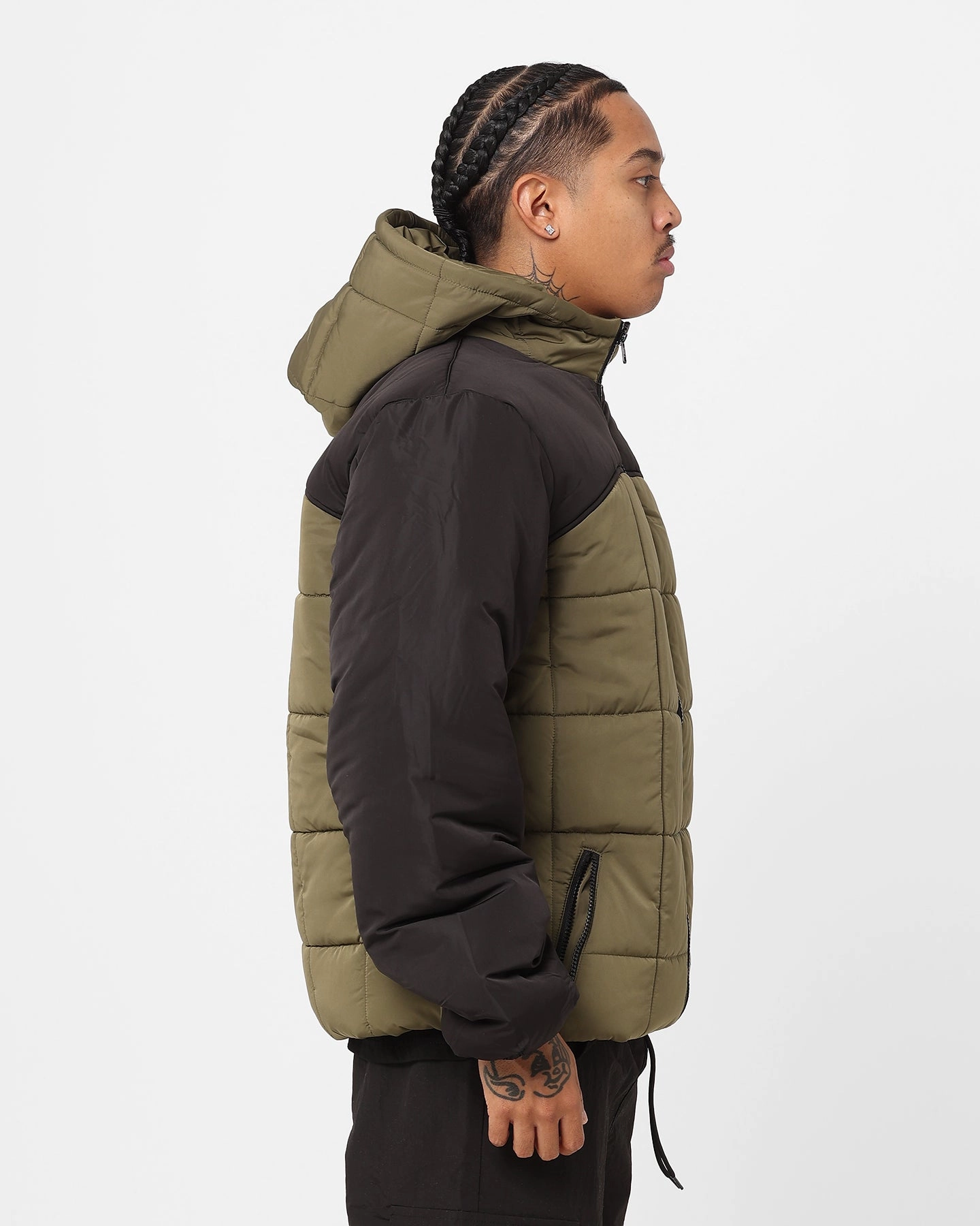 slim fit Solution Stussy Hooded Square Puffa Jacket Khaki/Black