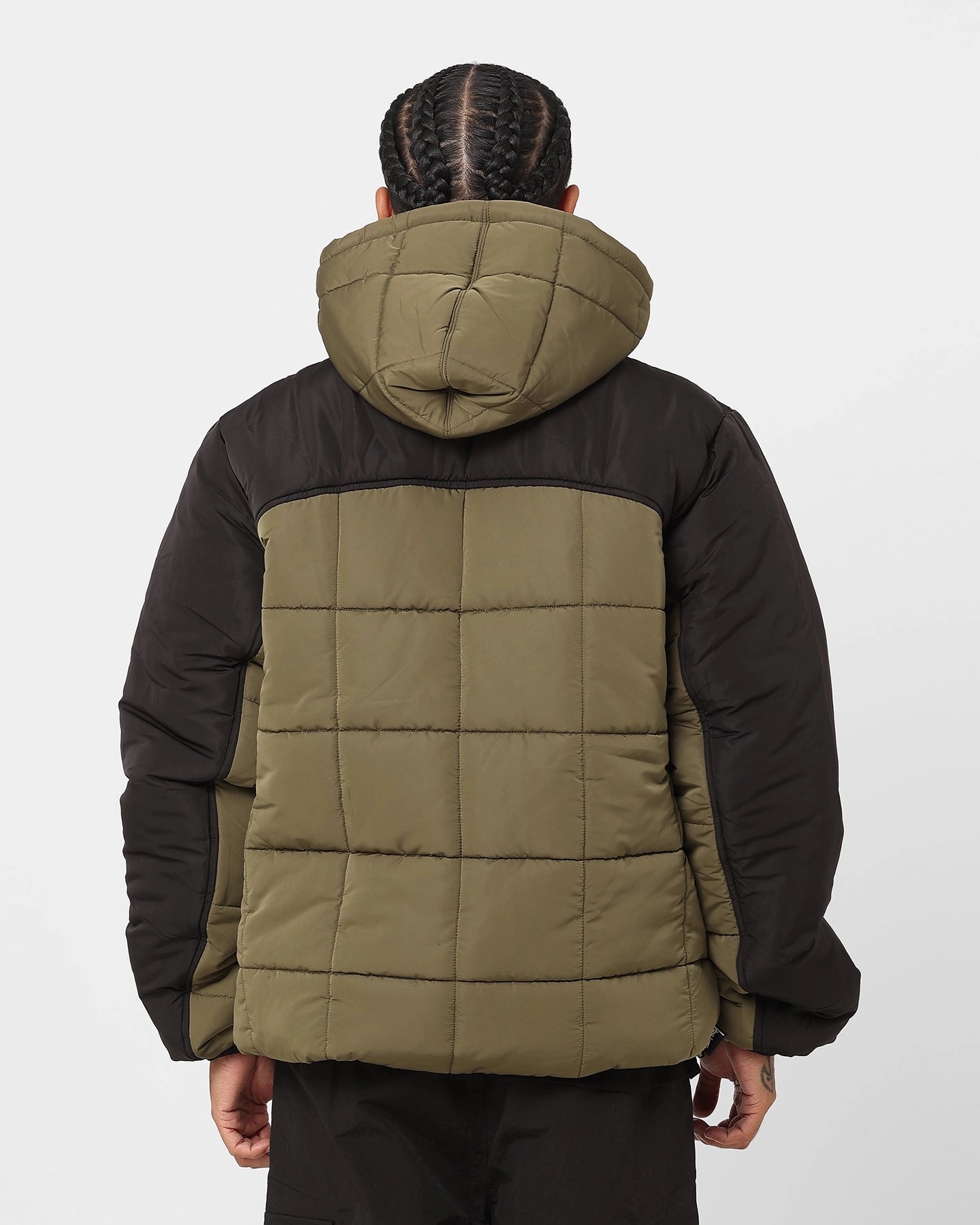 Stussy Hooded Square Puffa Jacket Khaki/Black online purchase Gift