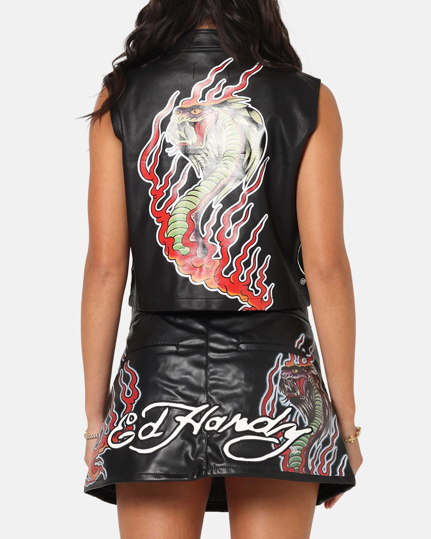 suitable for anniversaries Ed Hardy Women's Vegan Leather Biker Vest Black