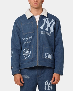 Water Repellent Coating Regular-fit Majestic Athletic New York Yankees Etched Denim Shacket Washed Blue Denim