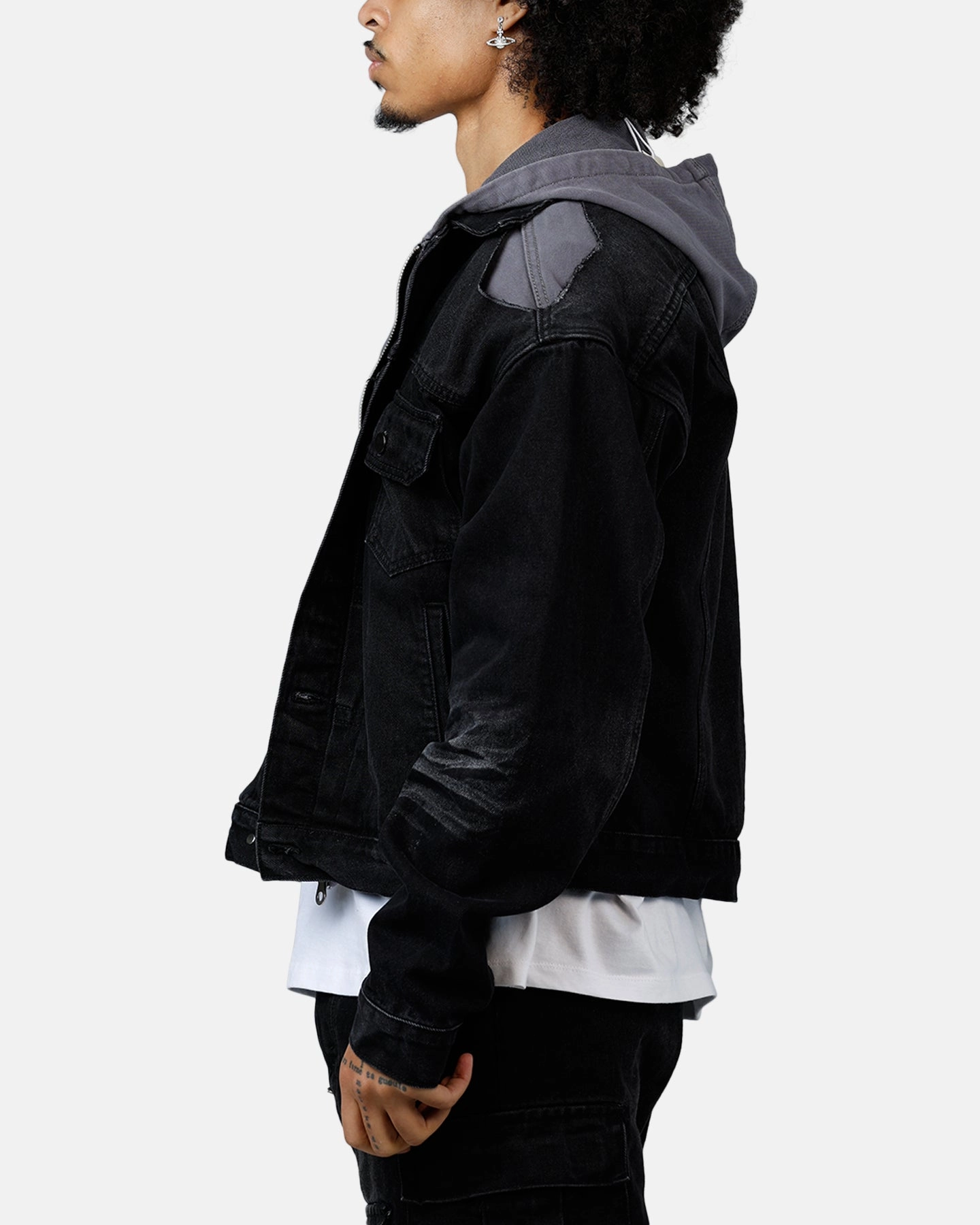 MNML Denim Dissolved Trucker Jacket Black/Grey police officers