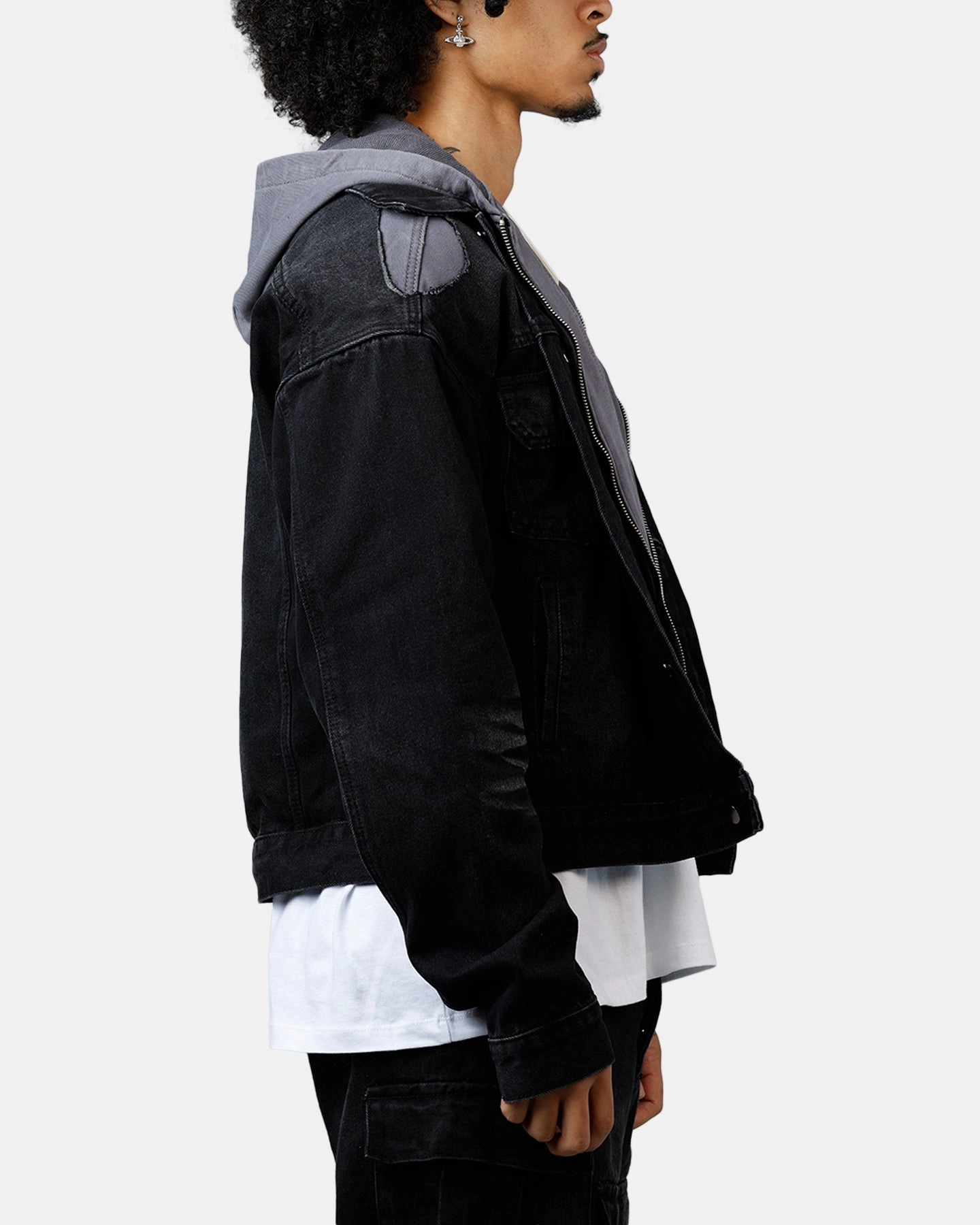 MNML Denim Dissolved Trucker Jacket Black/Grey Evolve type