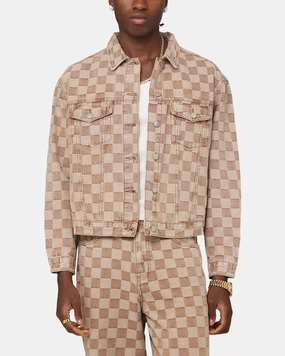 XXIII Checker Board Trucker Jacket Tan Adjustable