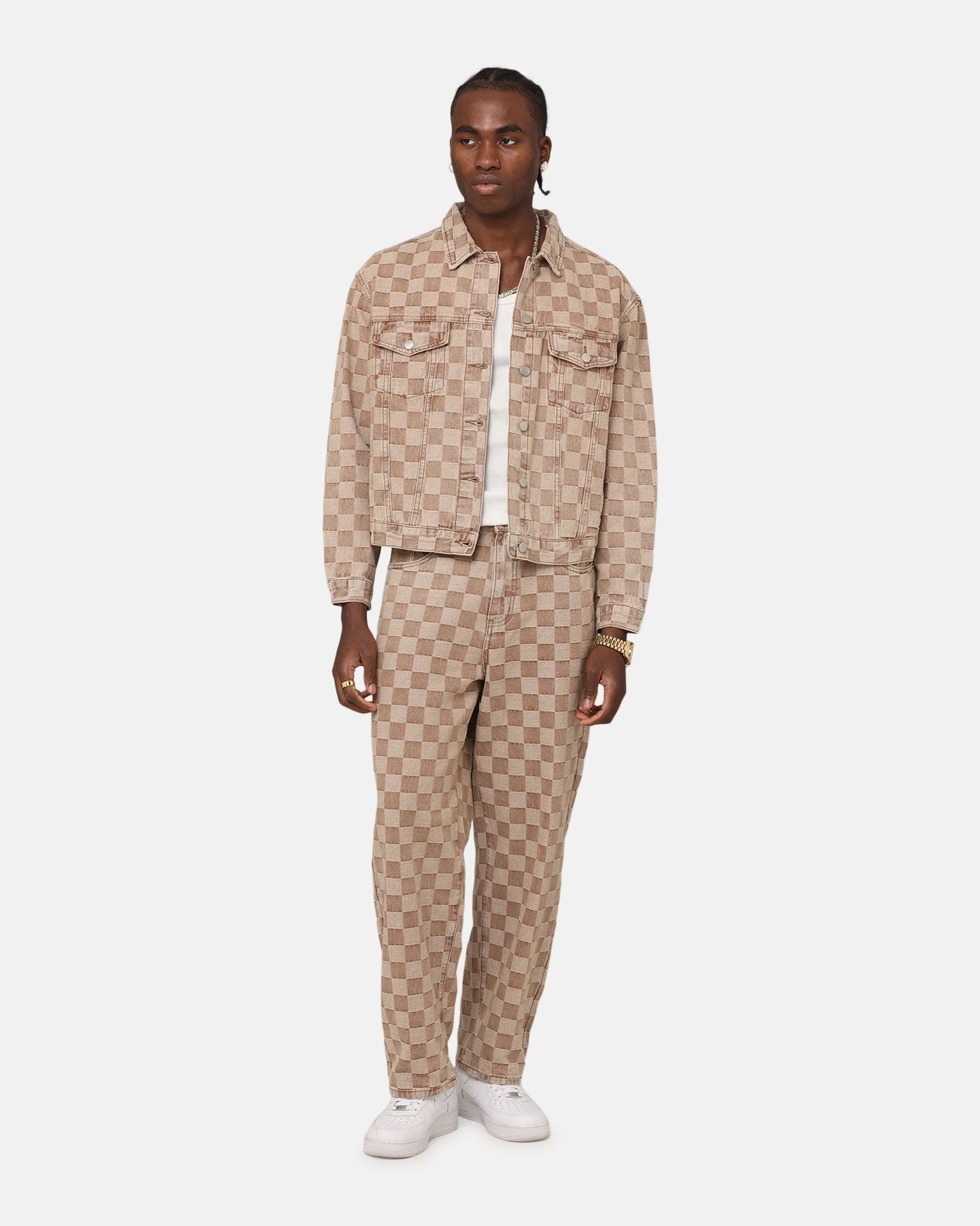 Neutral suitable for dance competitions XXIII Checker Board Trucker Jacket Tan